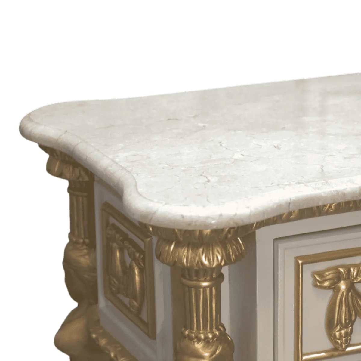 Elegant marble-top table with gold accents.