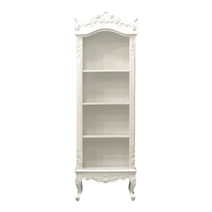 Elegant white display cabinet with ornate details