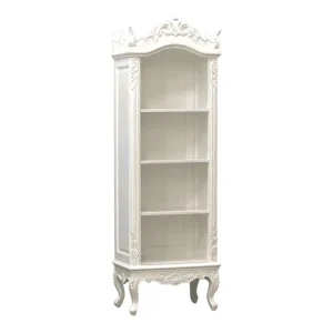 Elegant white tall cabinet with decorative details.