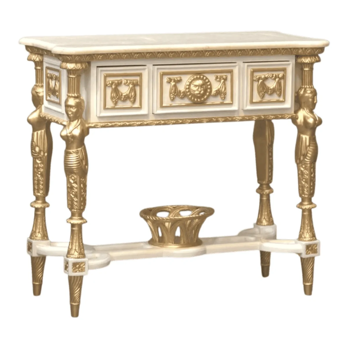 Elegant gold and white ornate side table