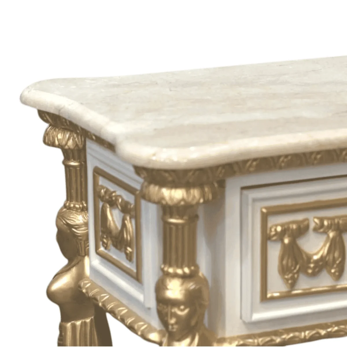 Elegant marble top table with ornate golden accents