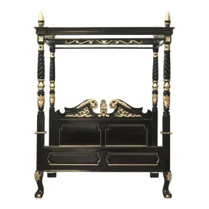 Elegant black and gold bed frame design.
