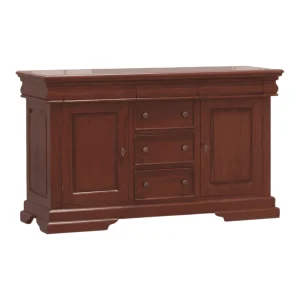 Elegant wooden sideboard with multiple drawers and cabinets.