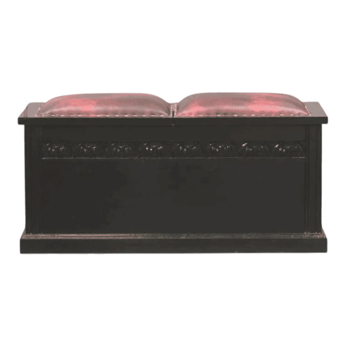 Elegant black upholstered bench with tufted seating.