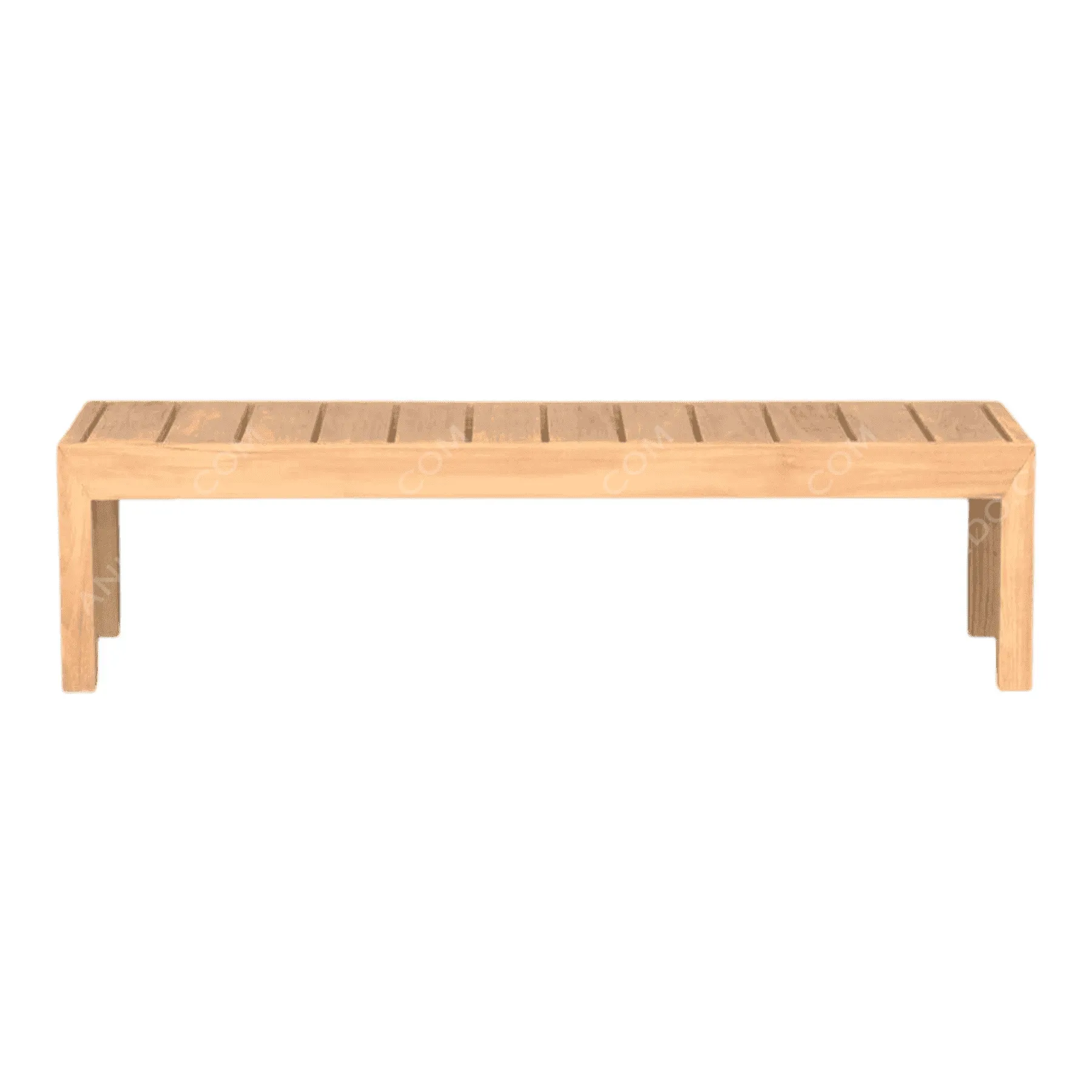 Minimalist wooden bench with slatted seat design