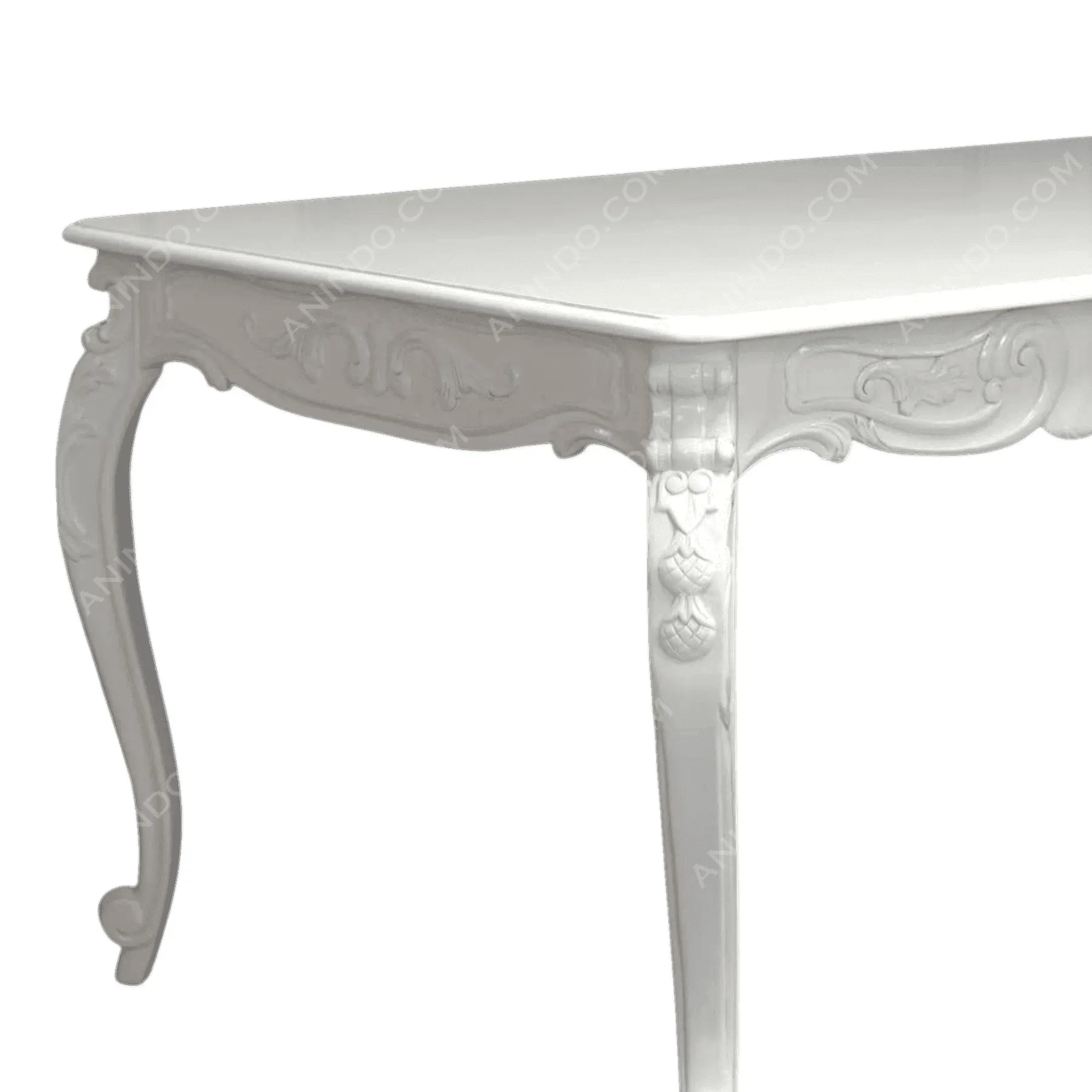 White ornate wooden table with carved legs