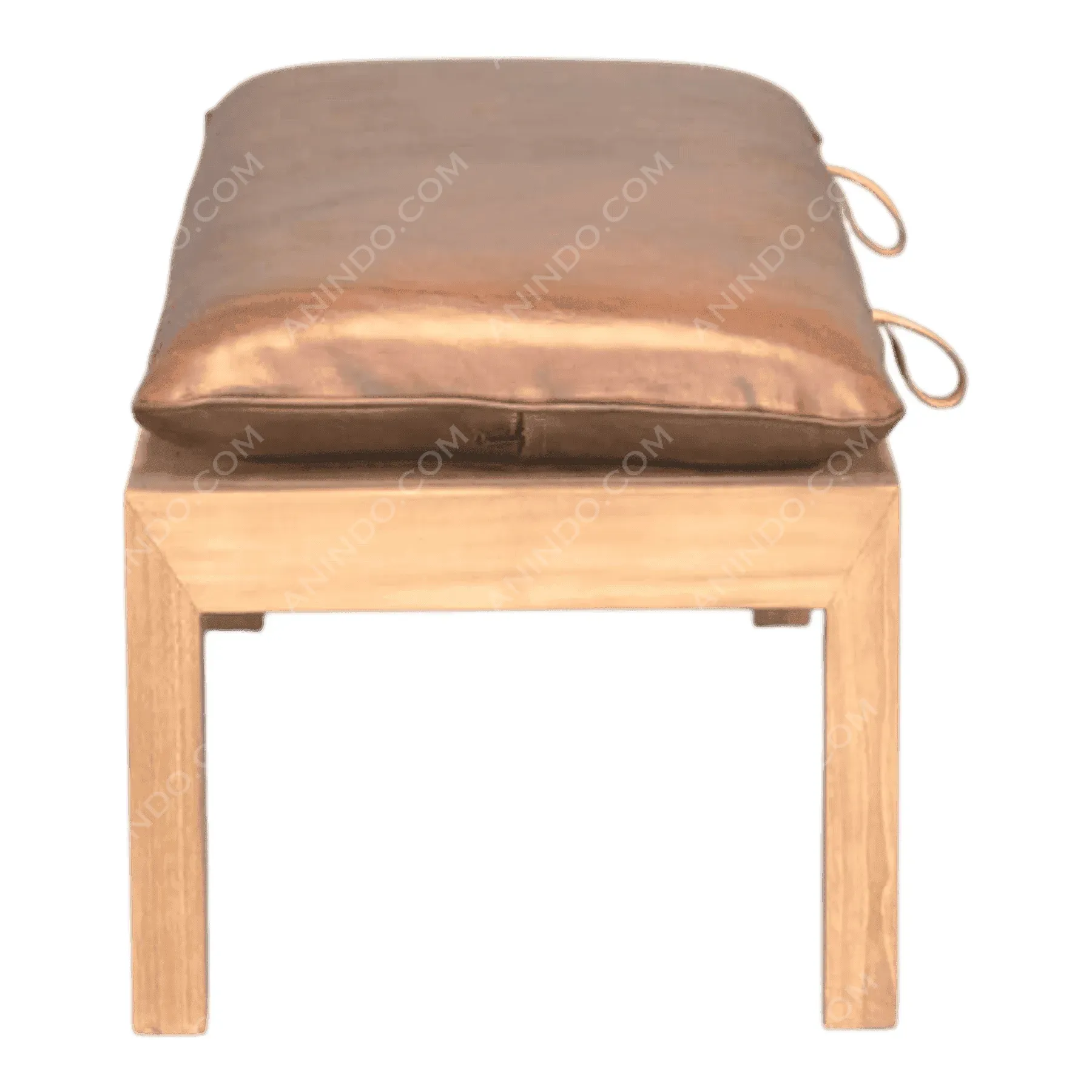 Wooden bench with brown leather cushion