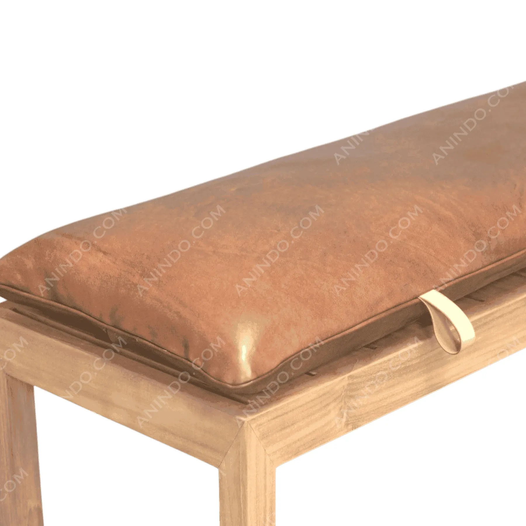 Brown leather cushion on wooden bench