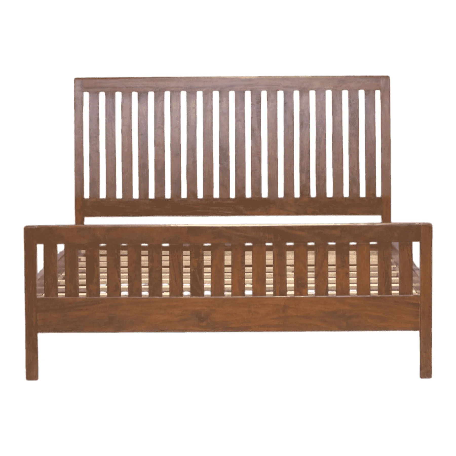 Wooden slatted bed frame with headboard