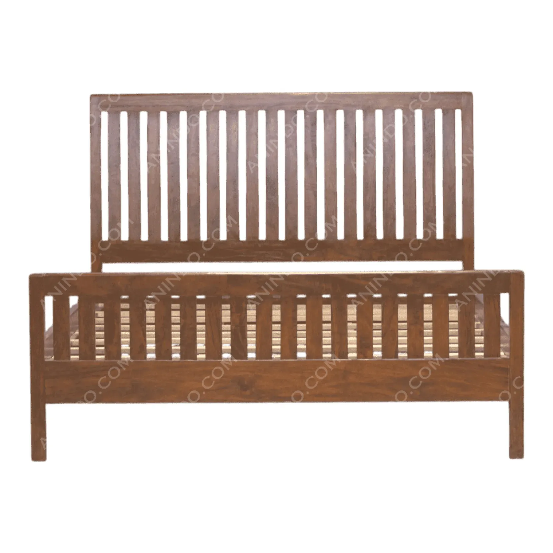 Wooden slatted bed frame with headboard