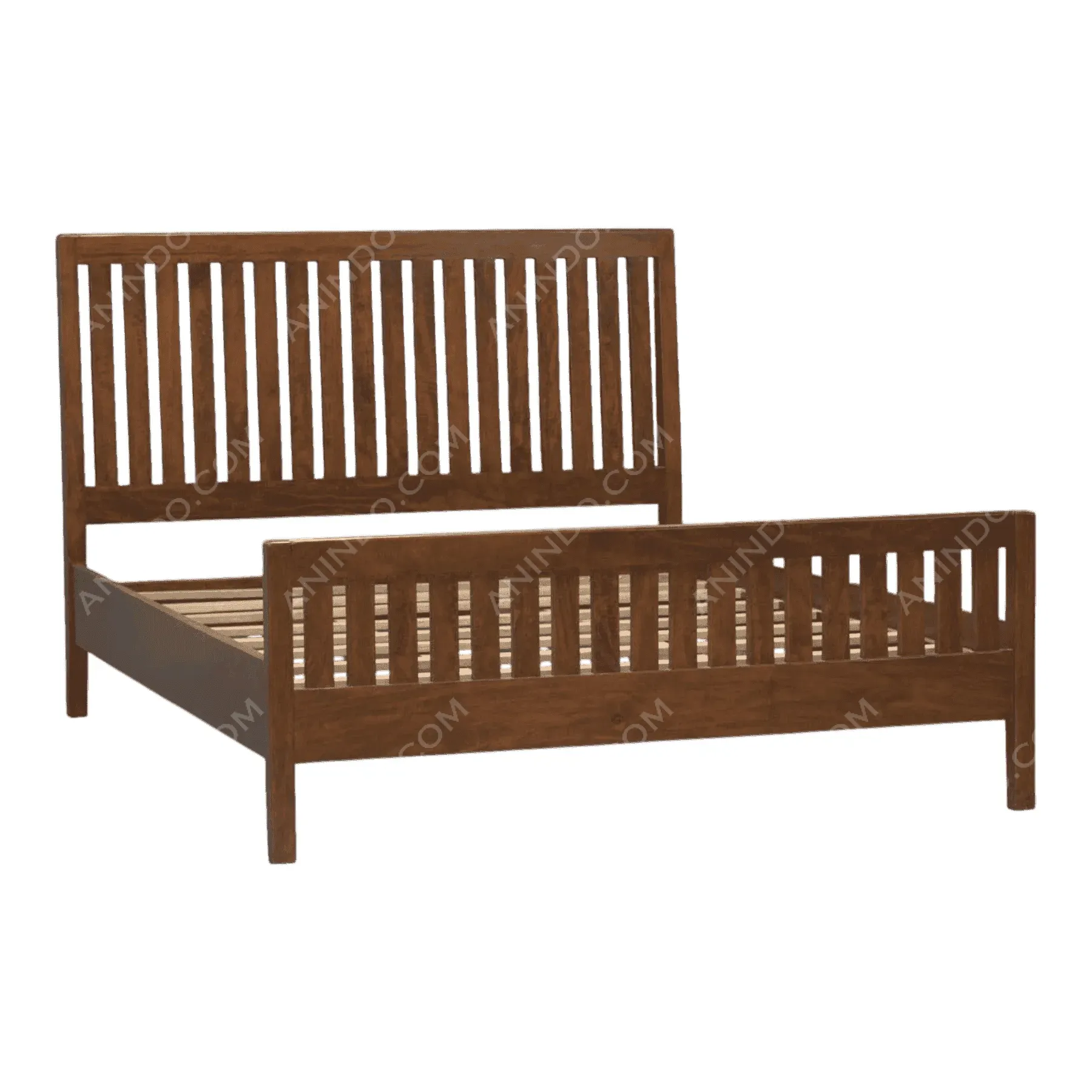 Wooden slatted bed frame in brown finish