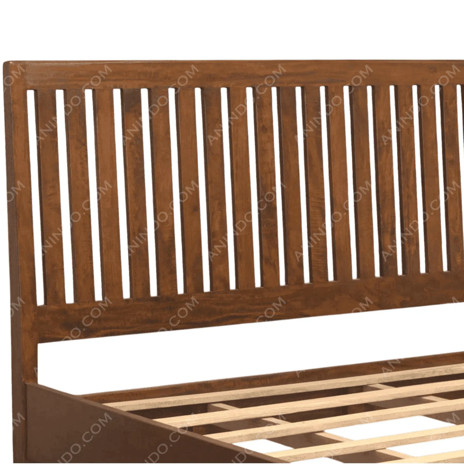 Wooden bed frame with slatted headboard