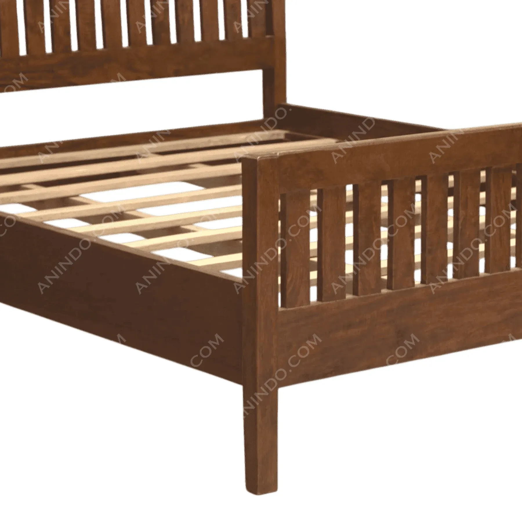 Wooden slatted bed frame with headboard