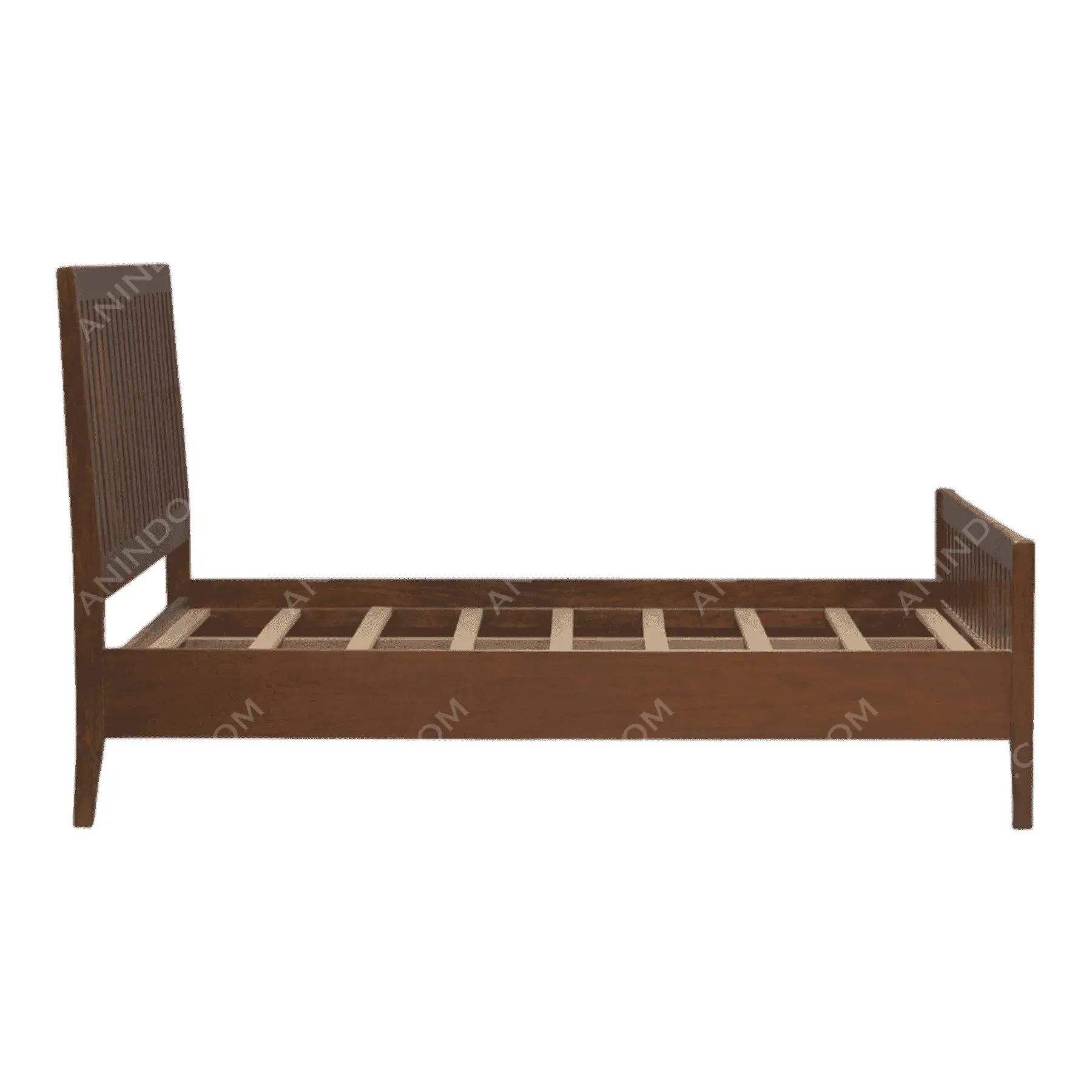 Wooden twin bed frame with slatted base