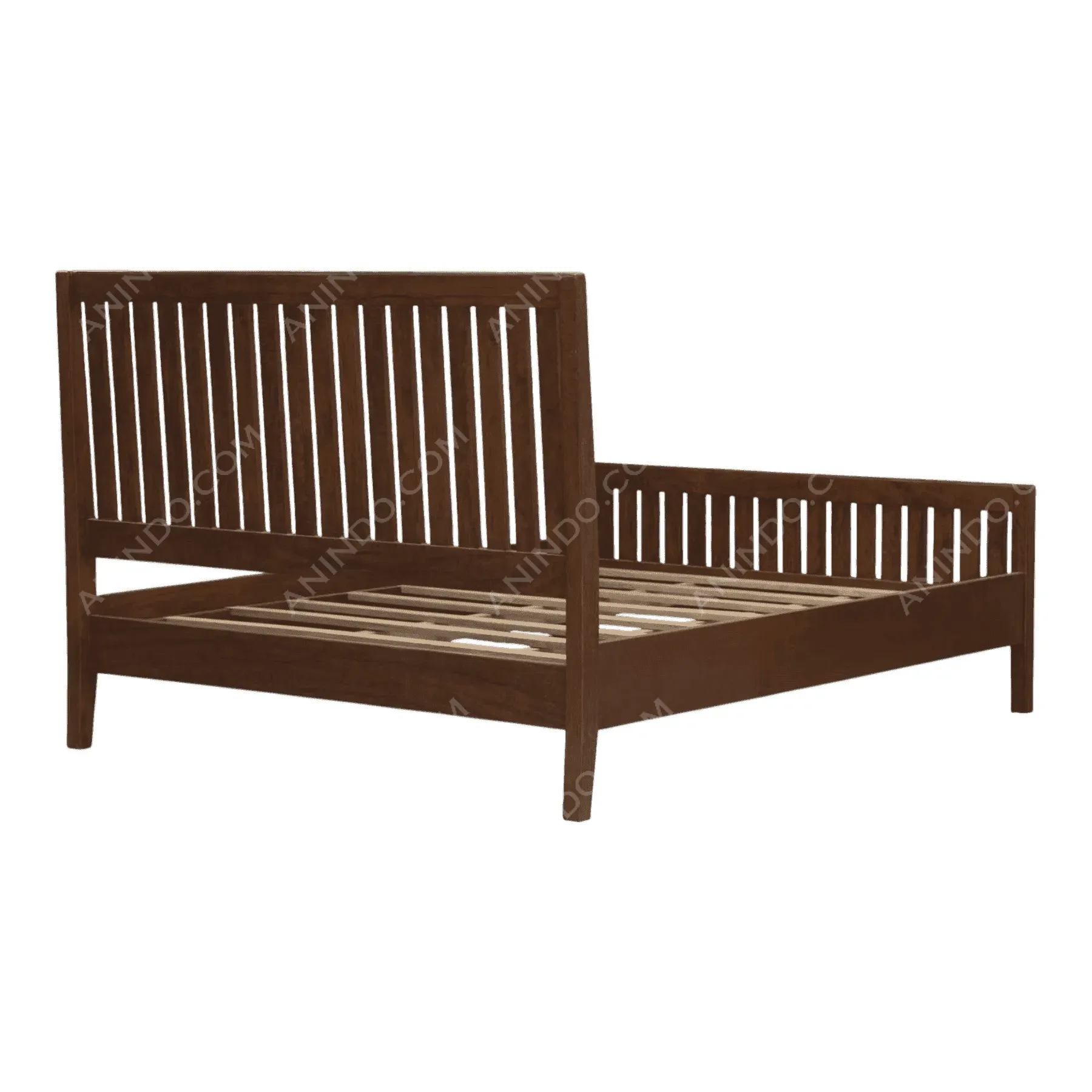 Wooden slatted bed frame in dark brown finish