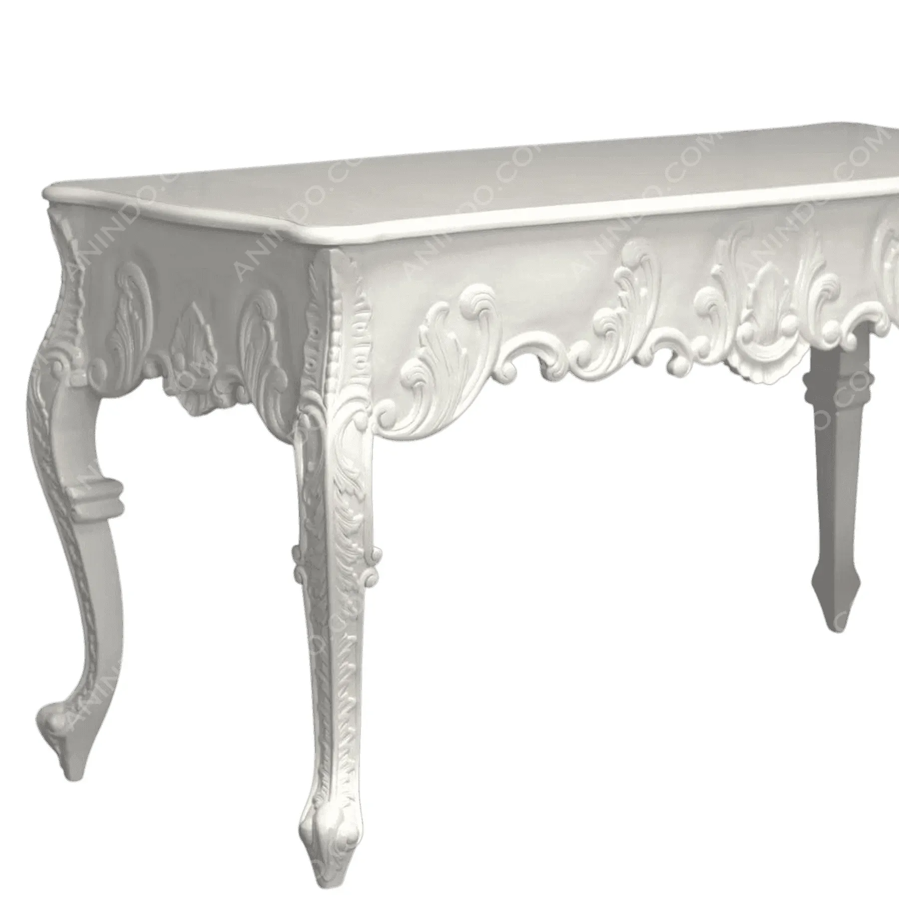 White ornate vintage carved wooden table