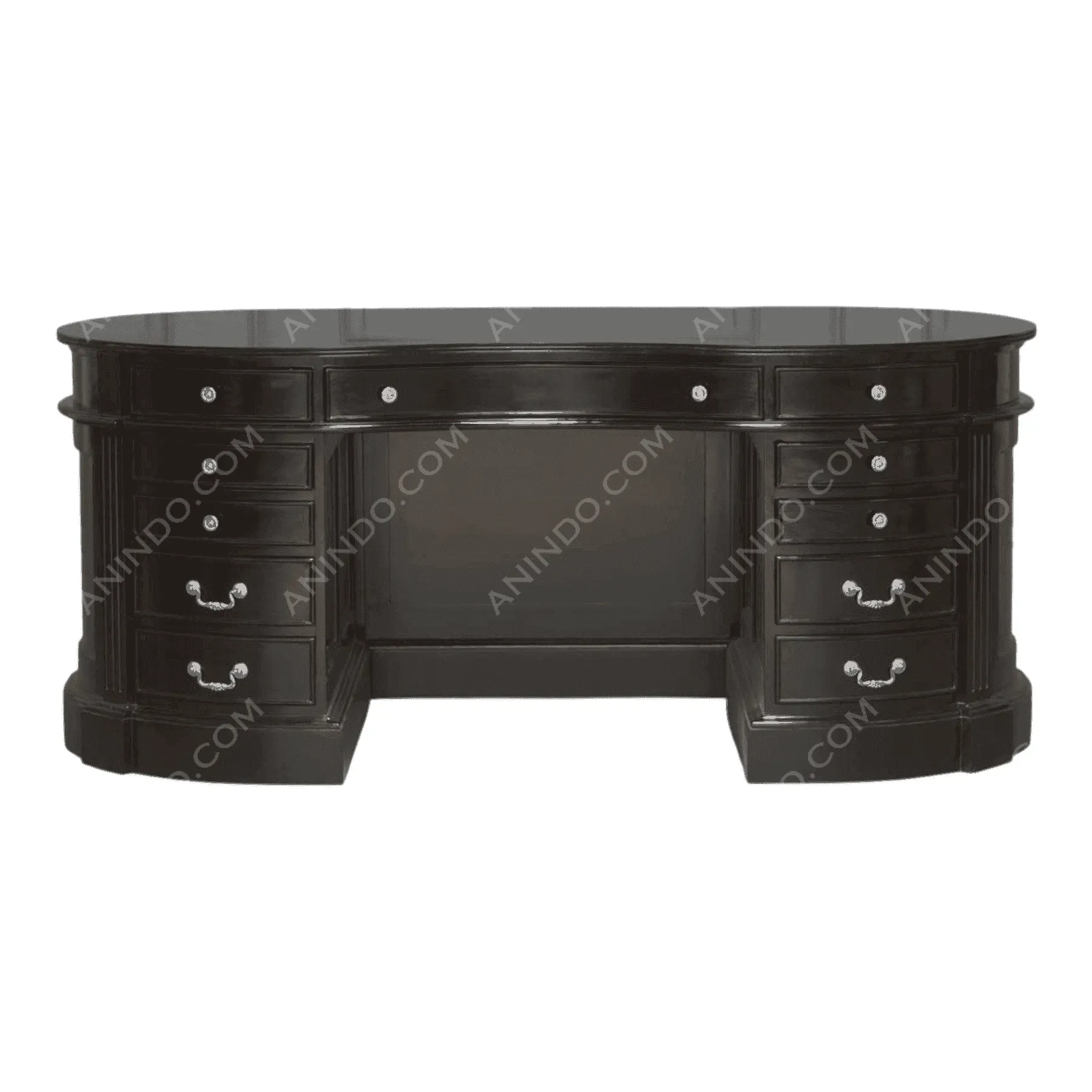 Black wooden office desk with drawers