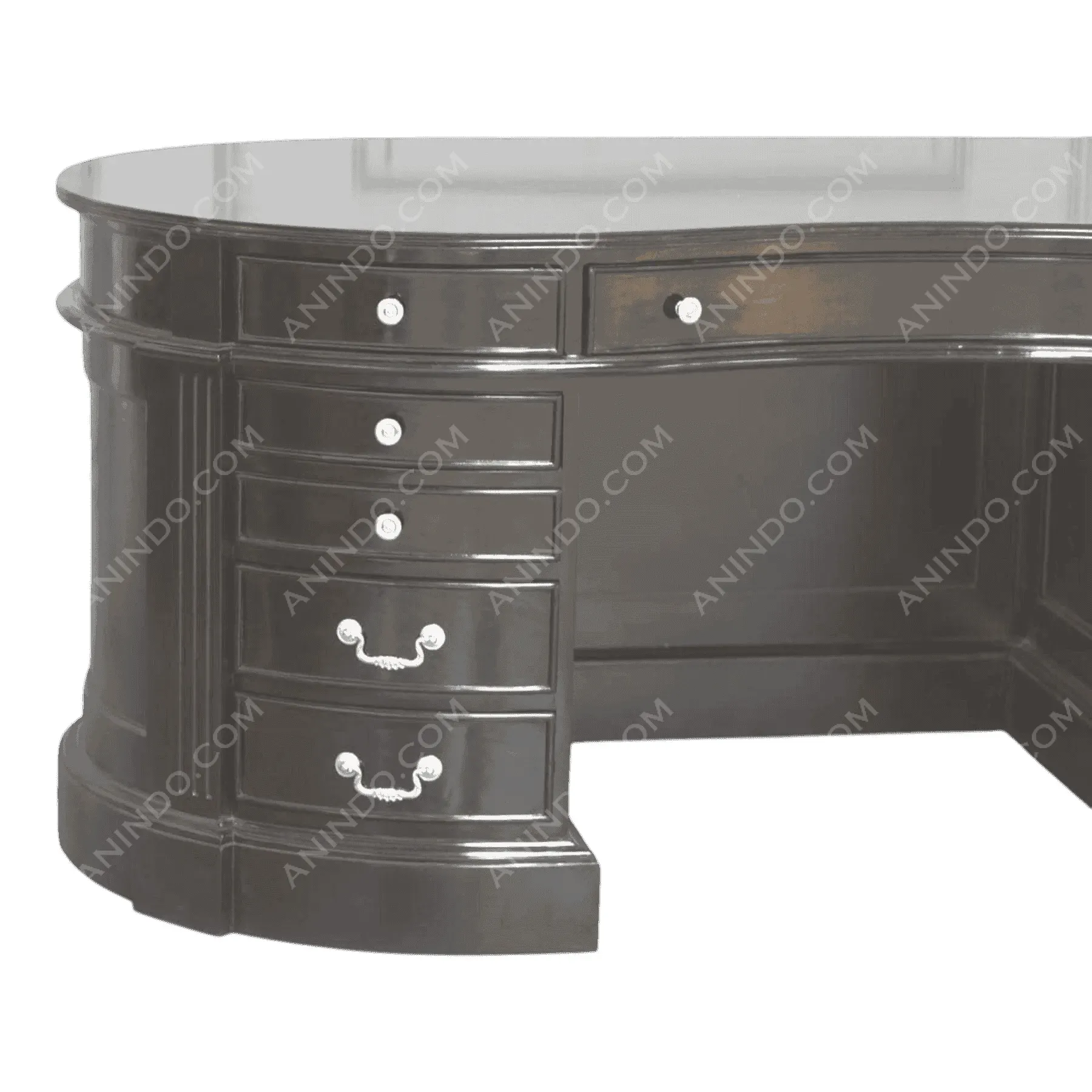 Black wooden office desk with drawers