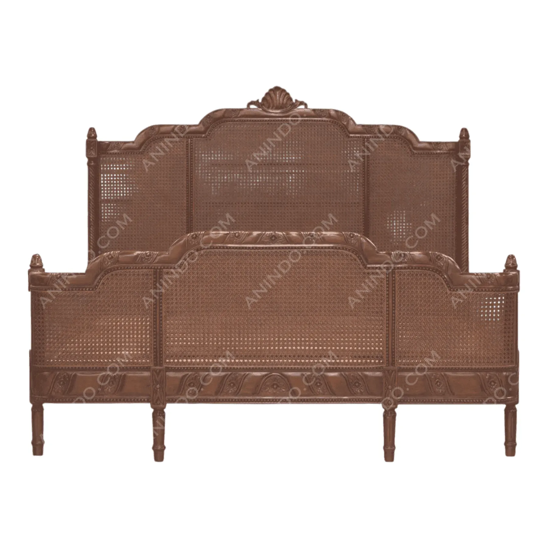 Vintage wooden bed frame with carved details