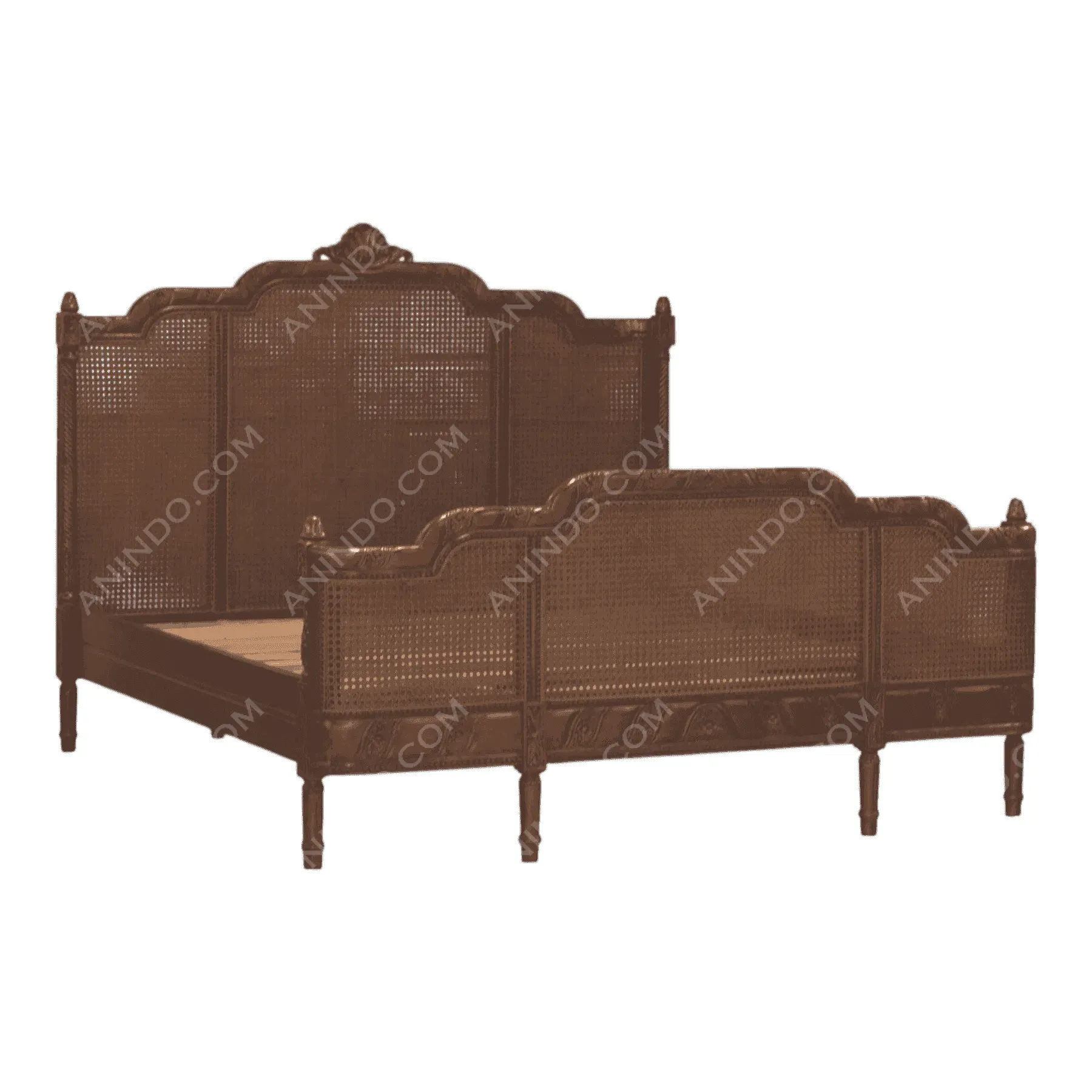 Vintage wooden bed frame with carved headboard