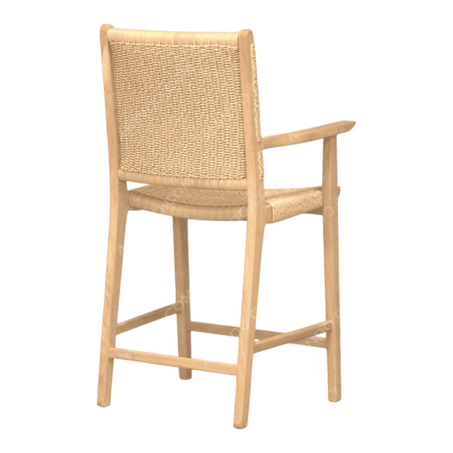 Wooden bar stool with woven backrest