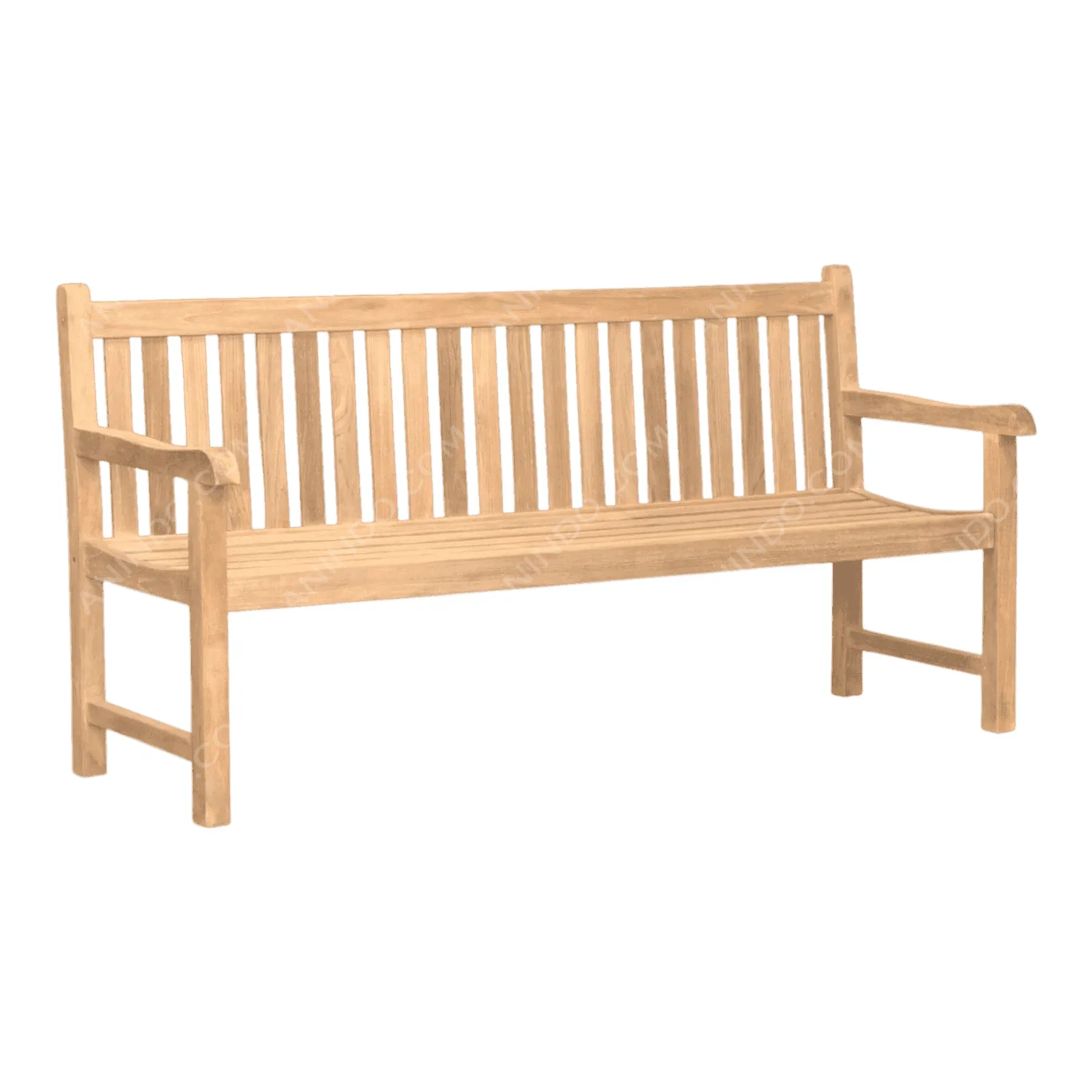 Wooden outdoor bench with slatted backrest