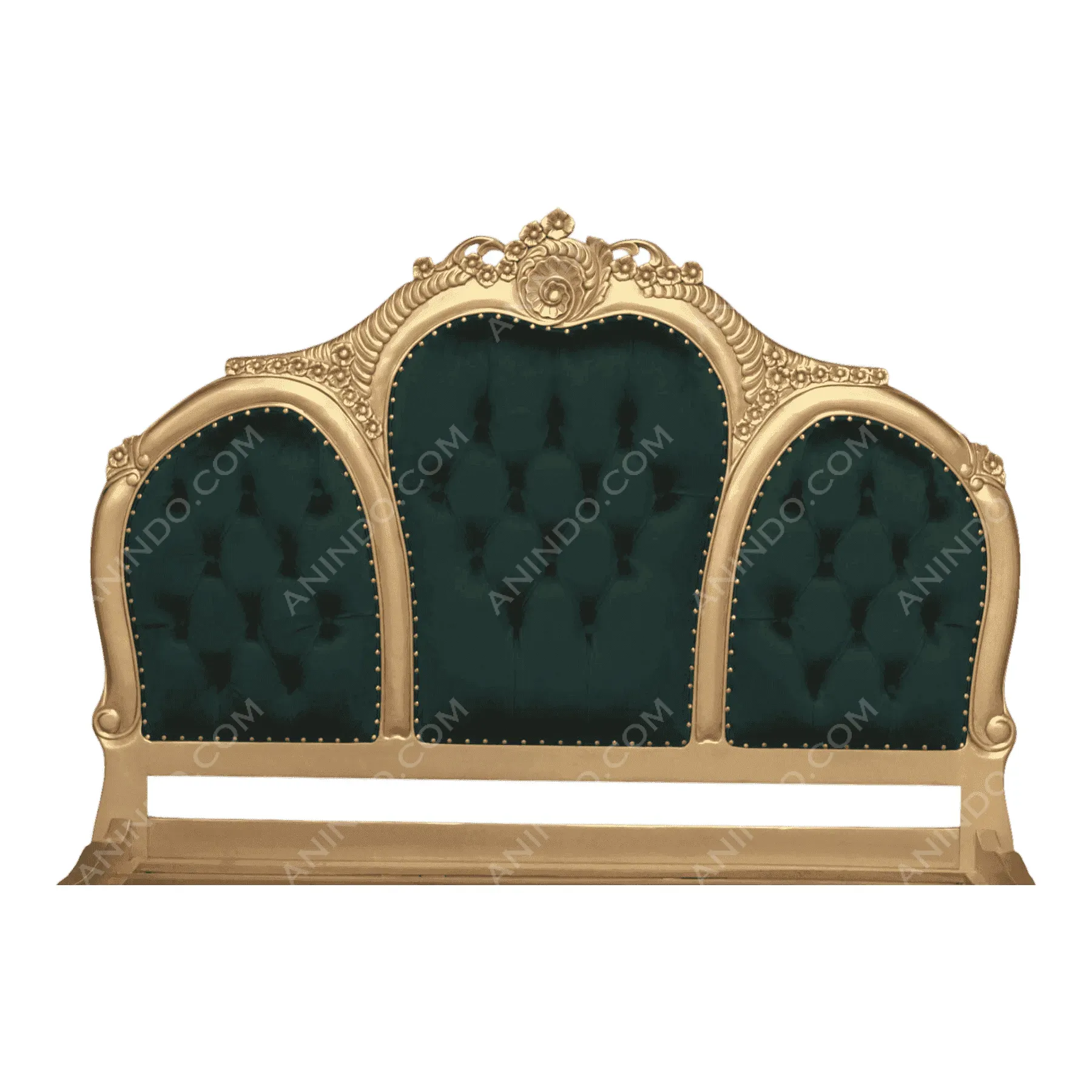 Gold tufted velvet headboard with ornate design