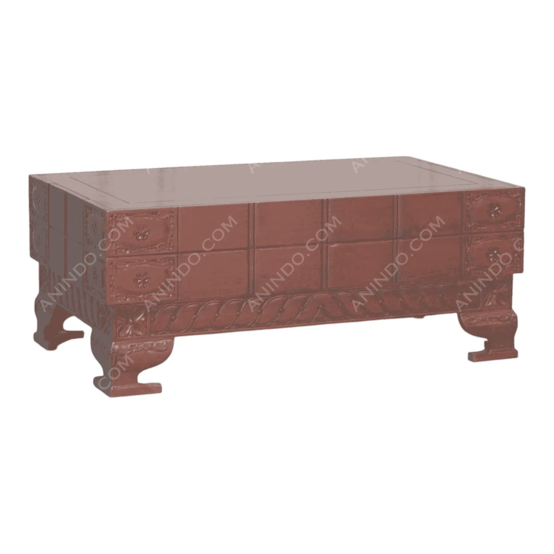 Vintage wooden coffee table with carved details