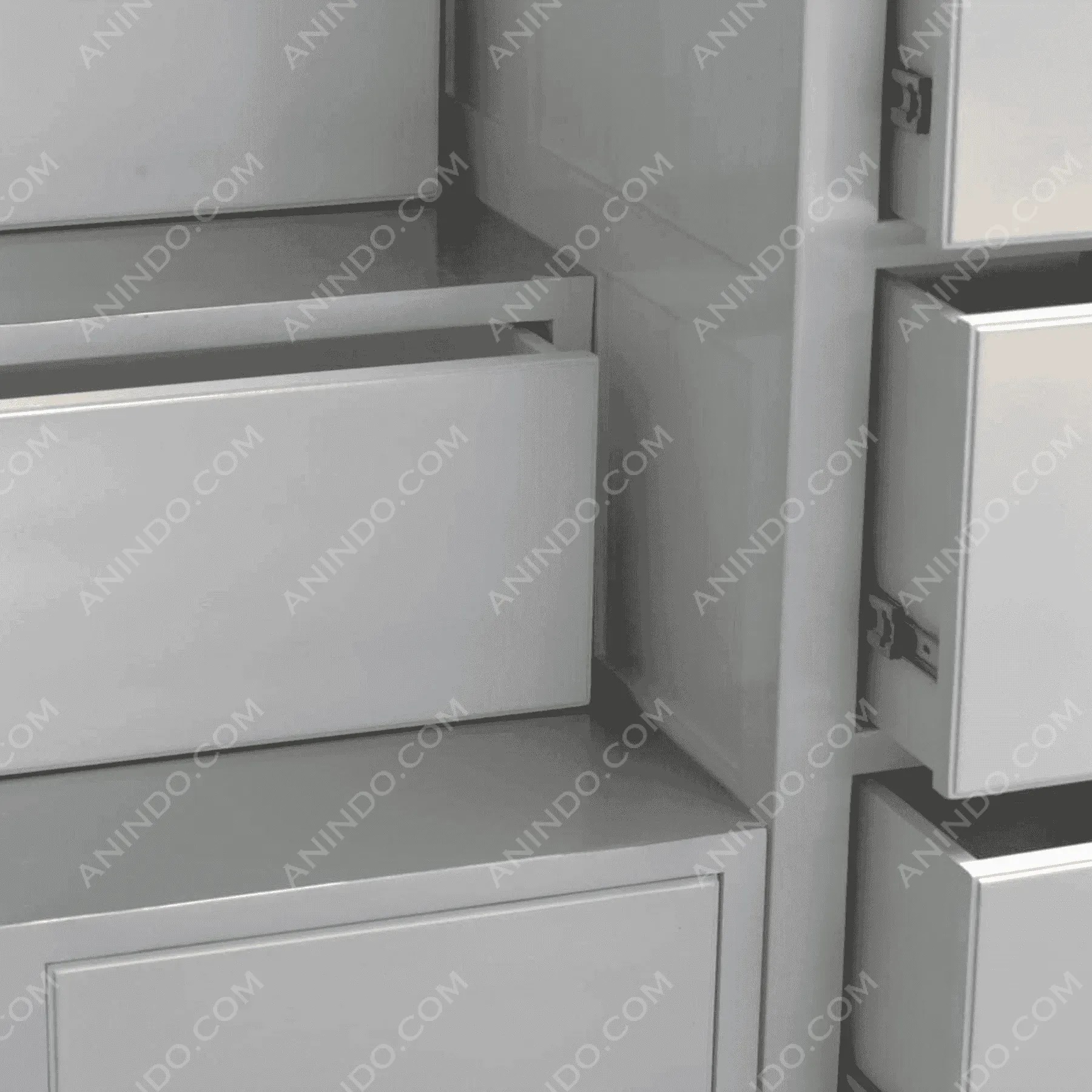 Modern gray file cabinets with open drawers
