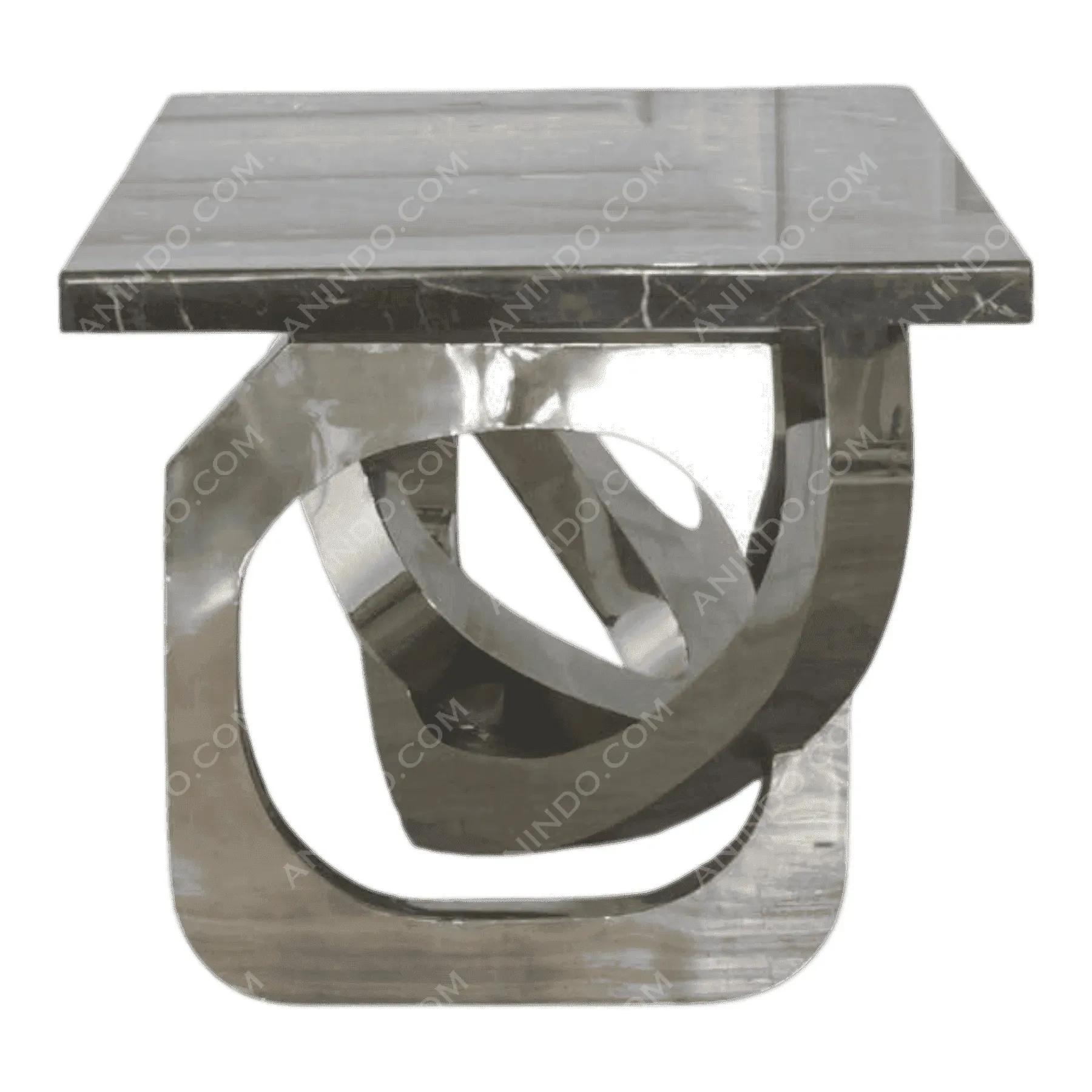 Modern marble-top table with sculptural metal base