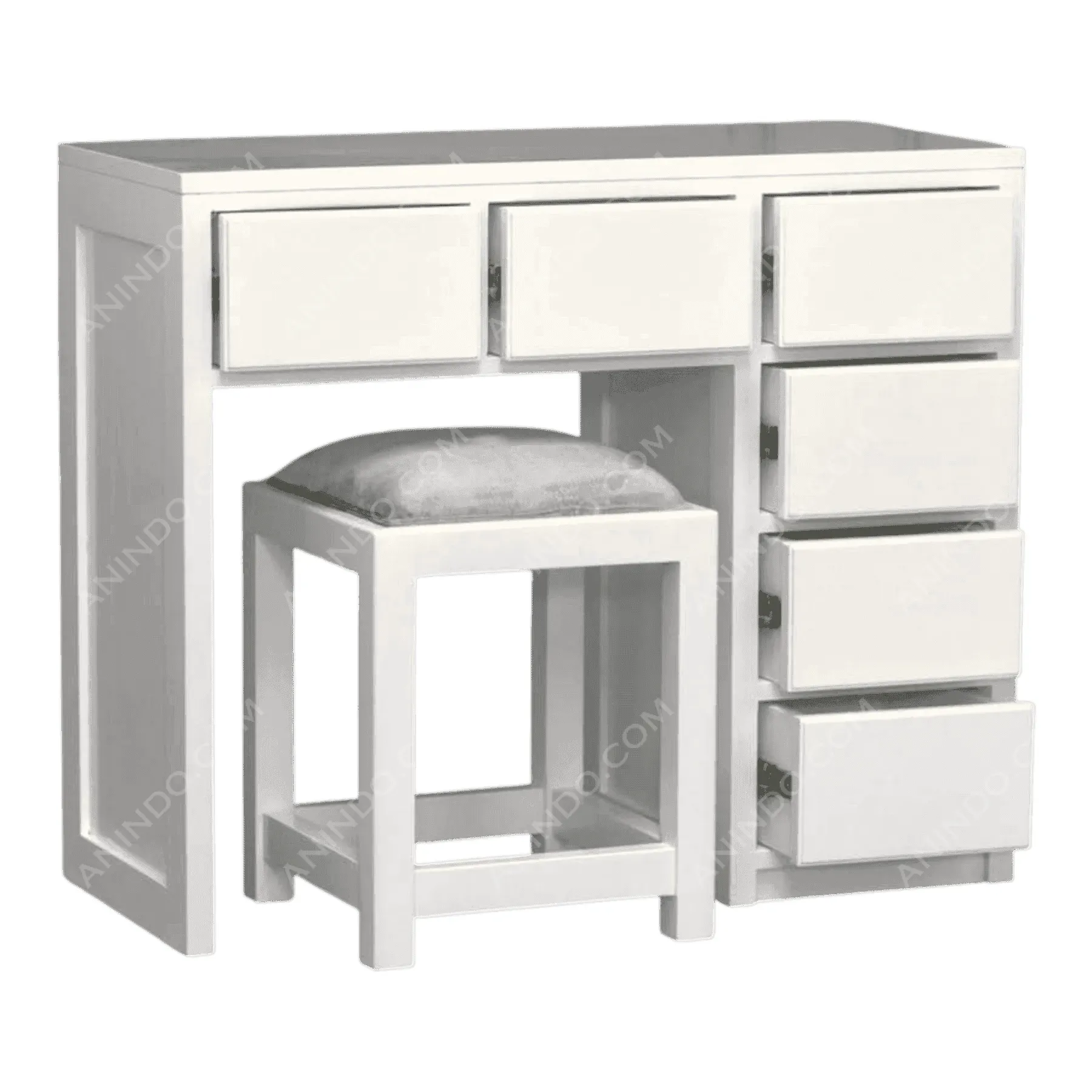 White vanity table with drawers and stool