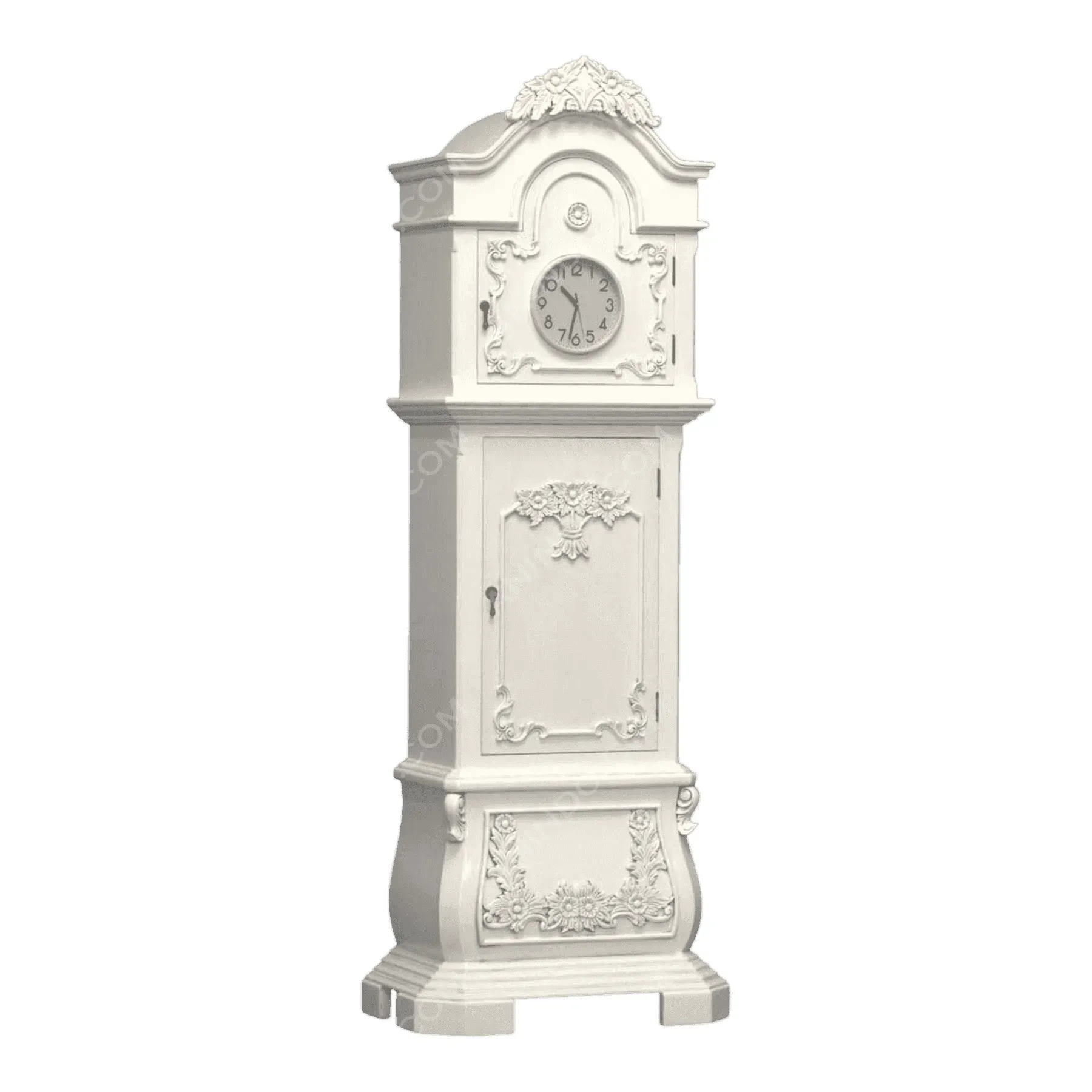 Elegant white antique grandfather clock