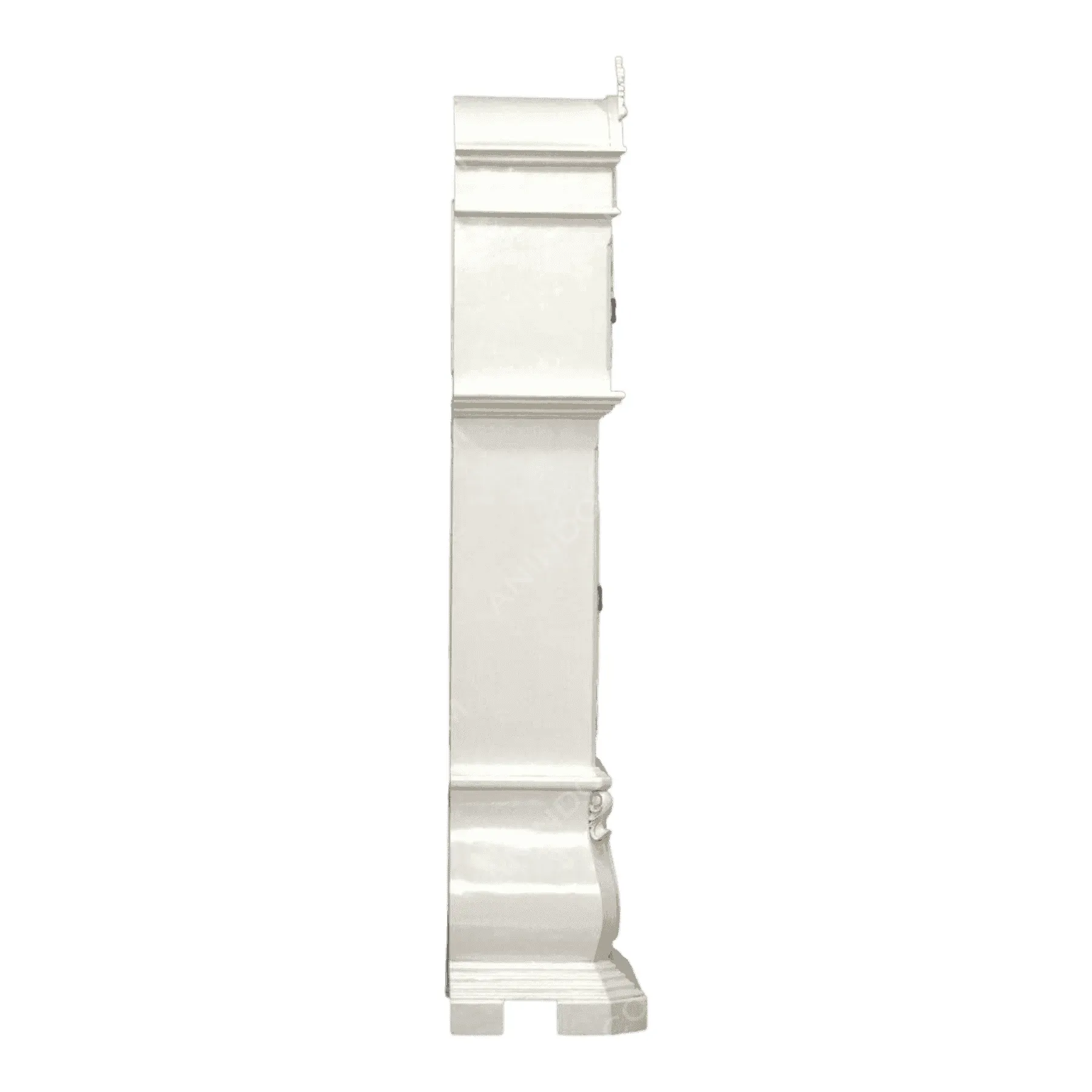 Side view of white antique cabinet