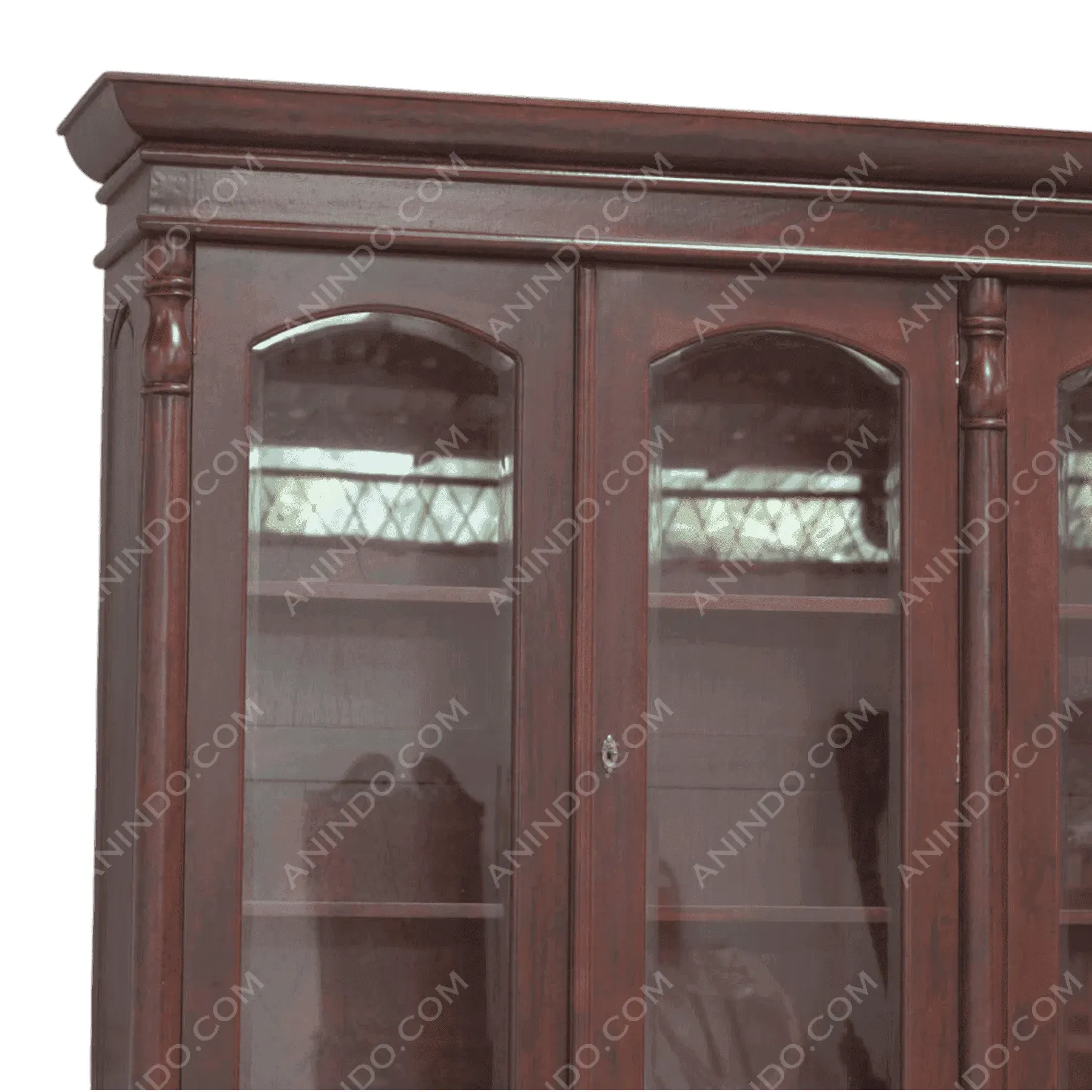 Wood display cabinet with glass doors