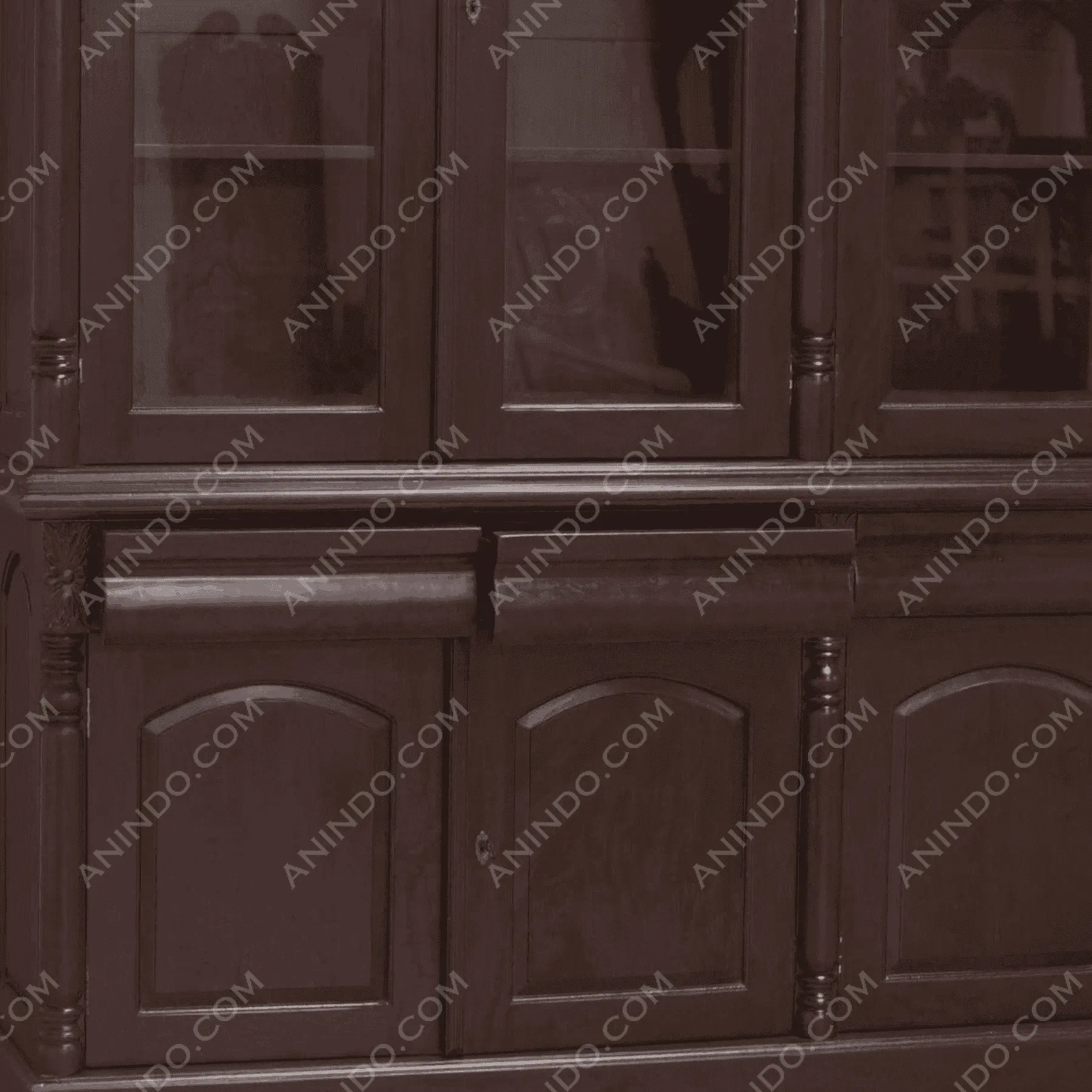 Dark wooden cabinet with glass doors