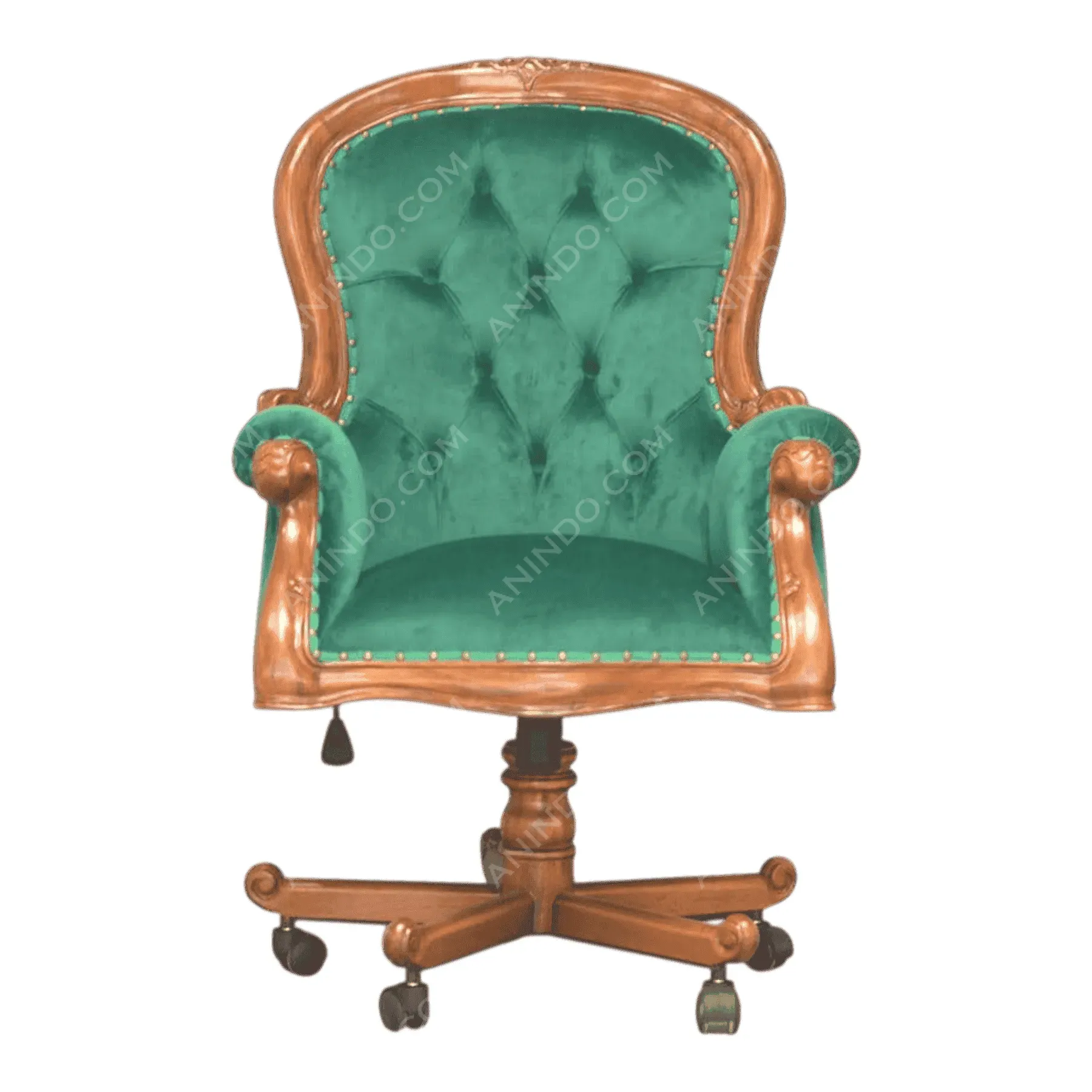 Green velvet vintage wooden office chair