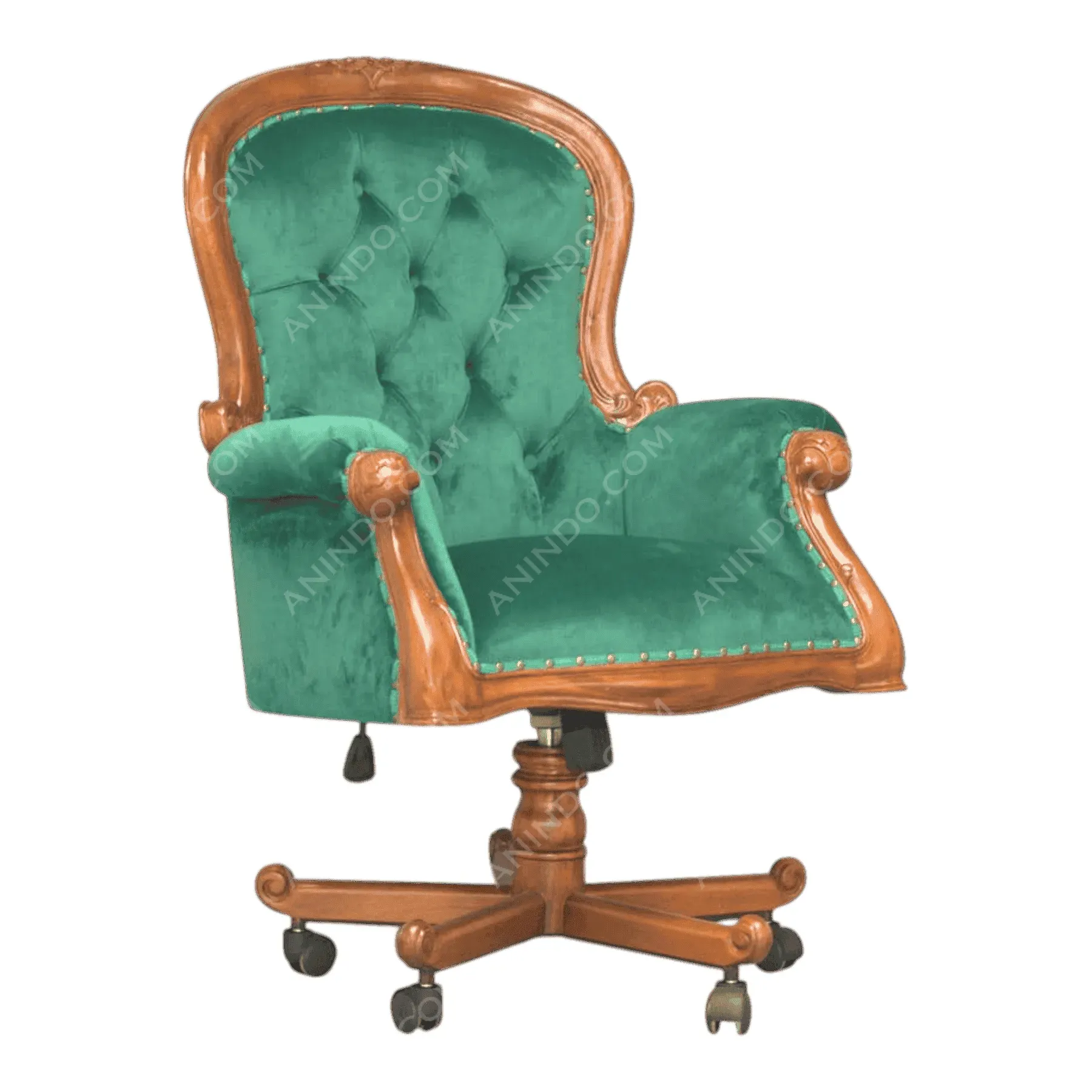 Green velvet vintage wooden office chair