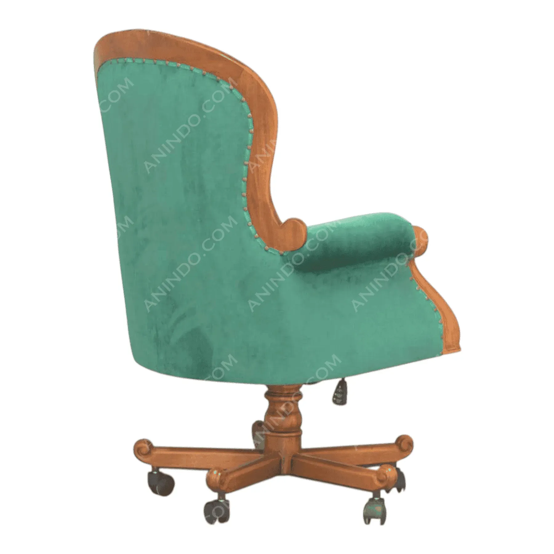 Vintage green velvet office chair with wooden frame