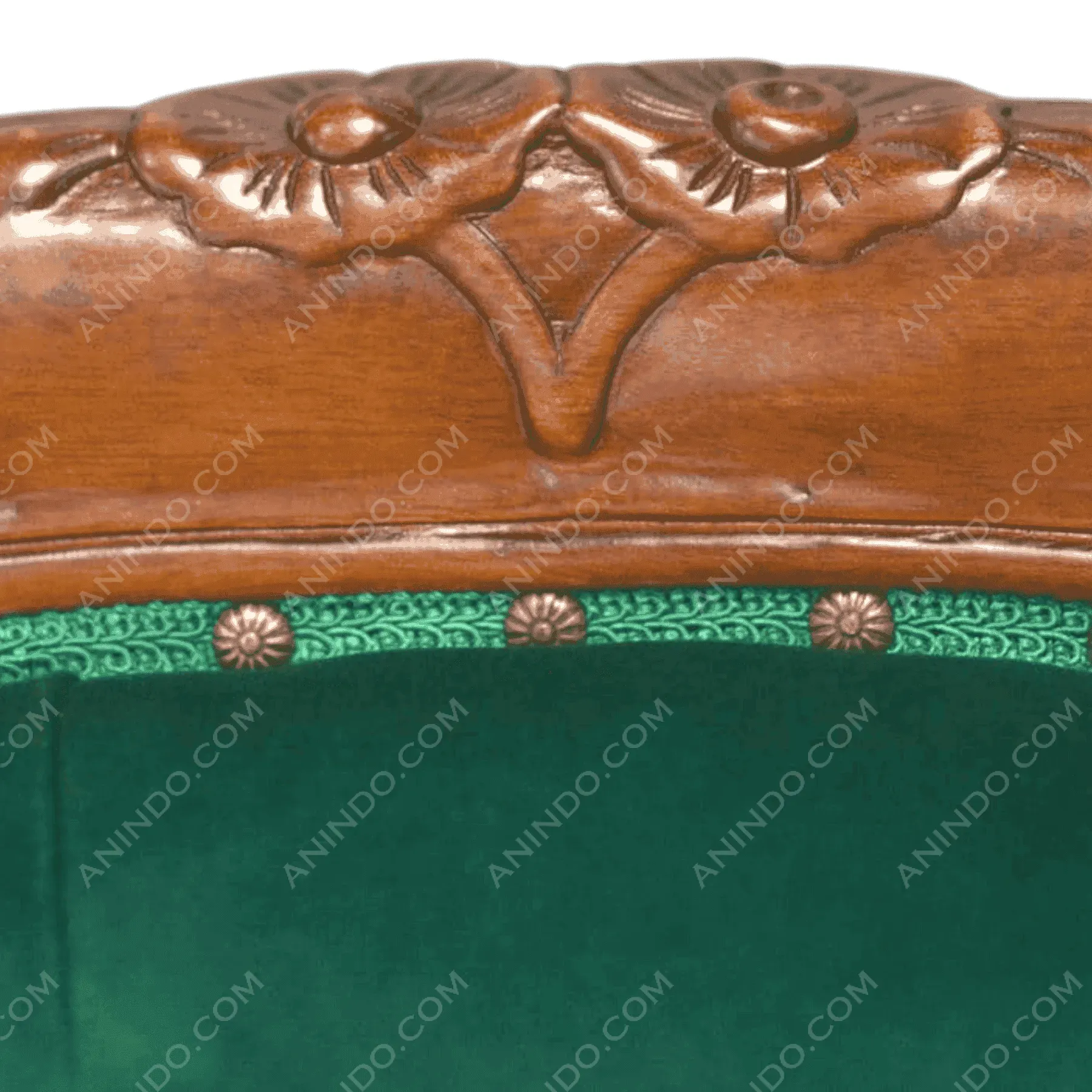 Wood chair with green velvet upholstery