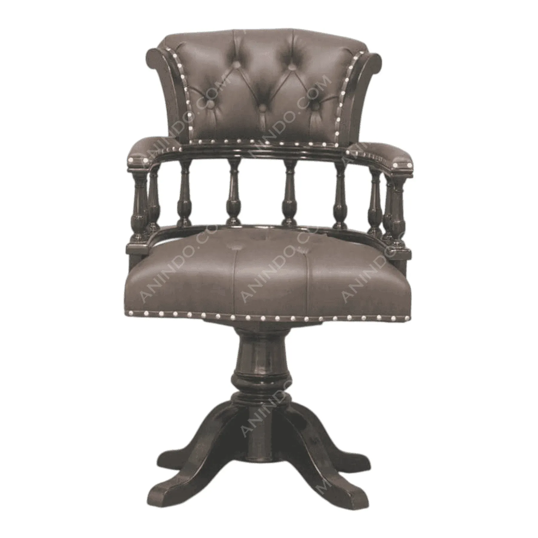 Brown leather tufted swivel office chair