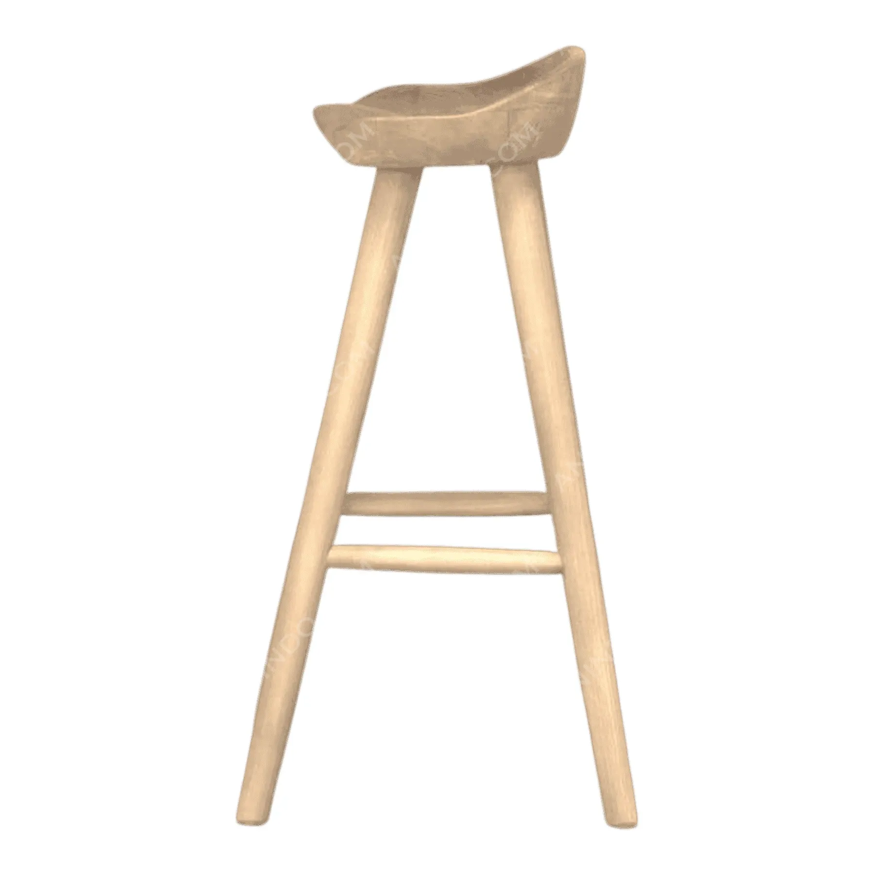 Wooden bar stool with curved seat