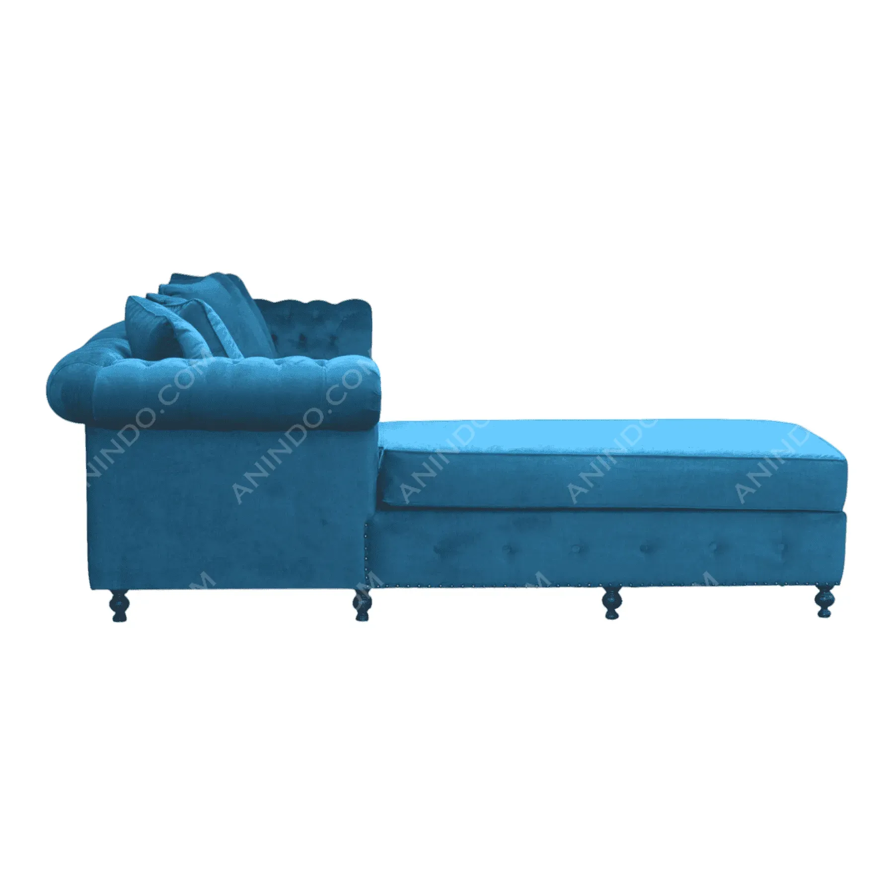 Blue velvet sectional sofa with chaise lounge