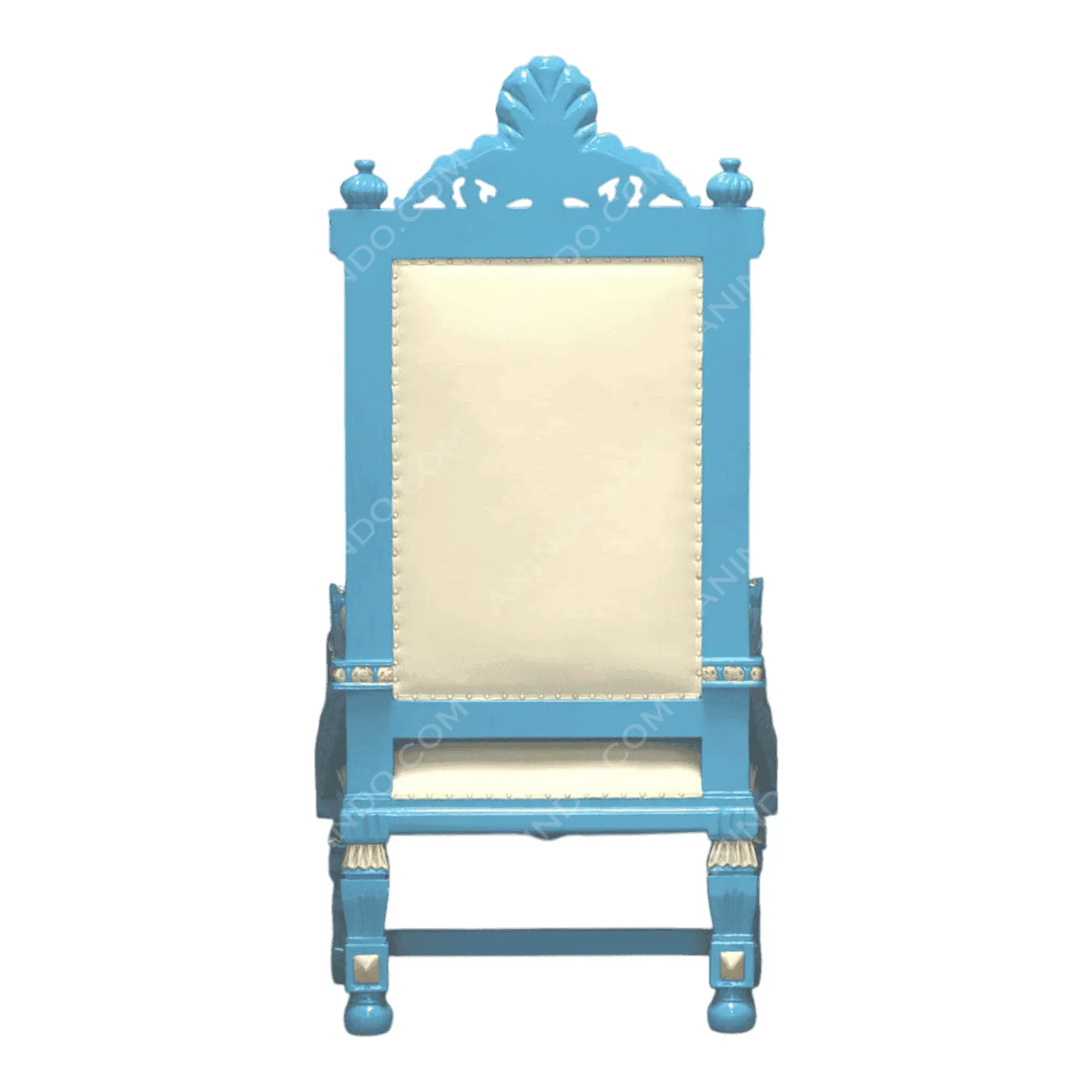 Blue and white ornate wooden chair