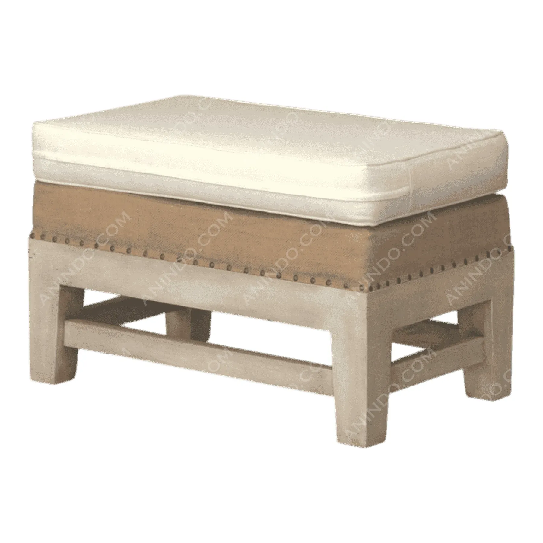 Beige upholstered ottoman with cushioned top