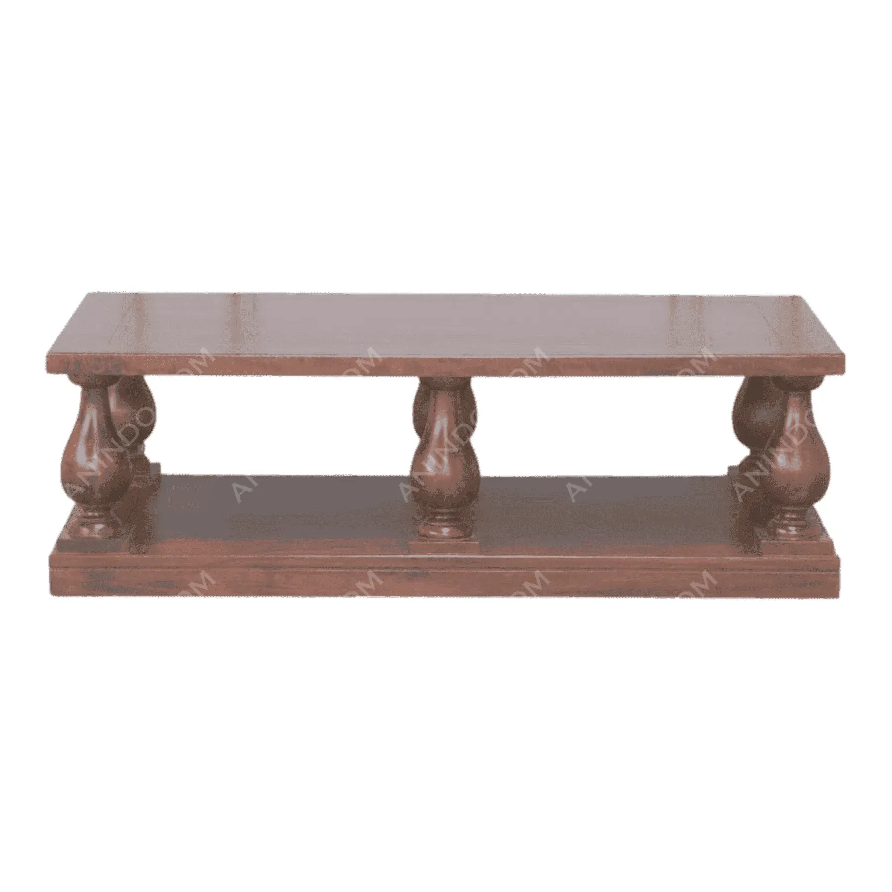 Wooden coffee table with carved pedestal legs