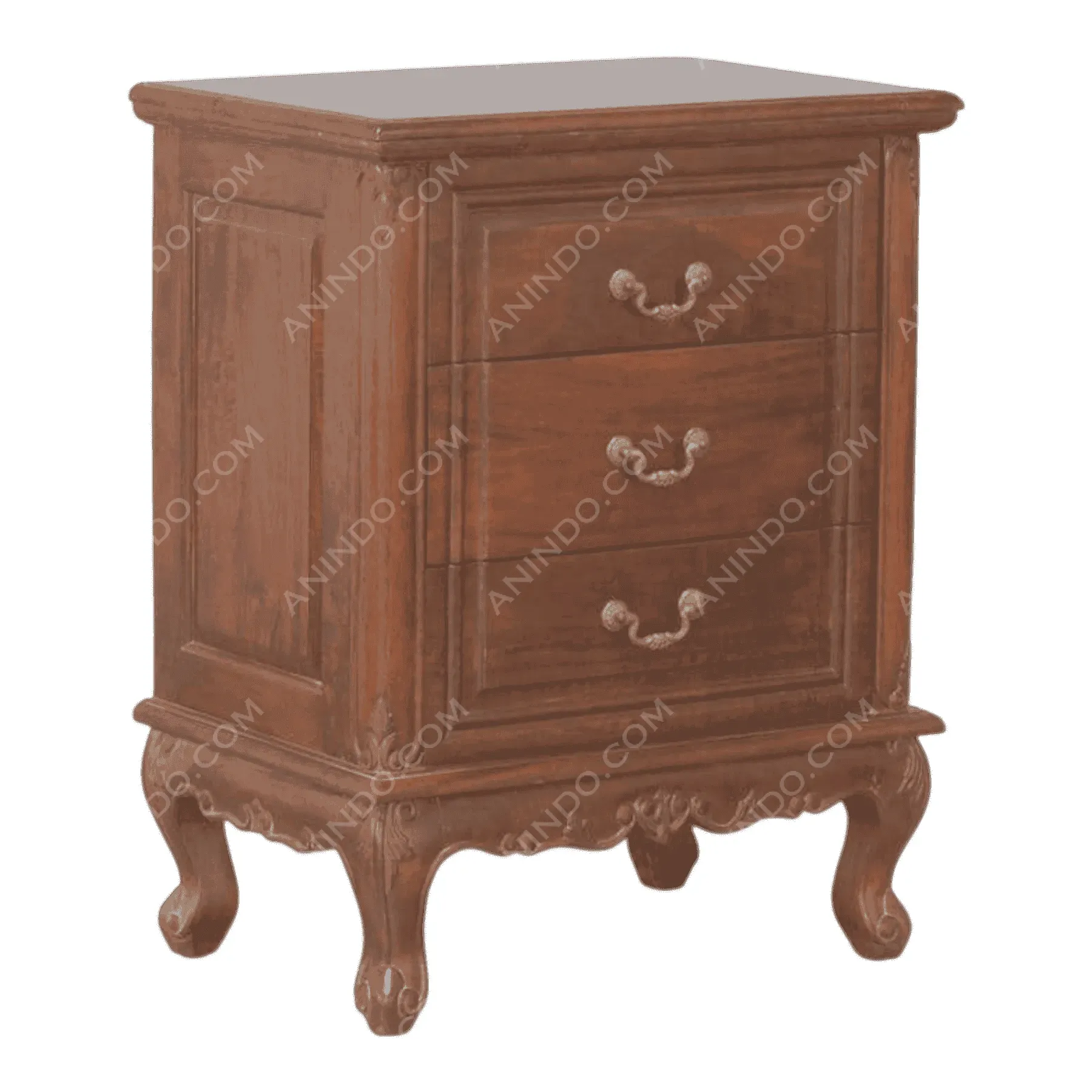 Vintage wooden nightstand with three drawers