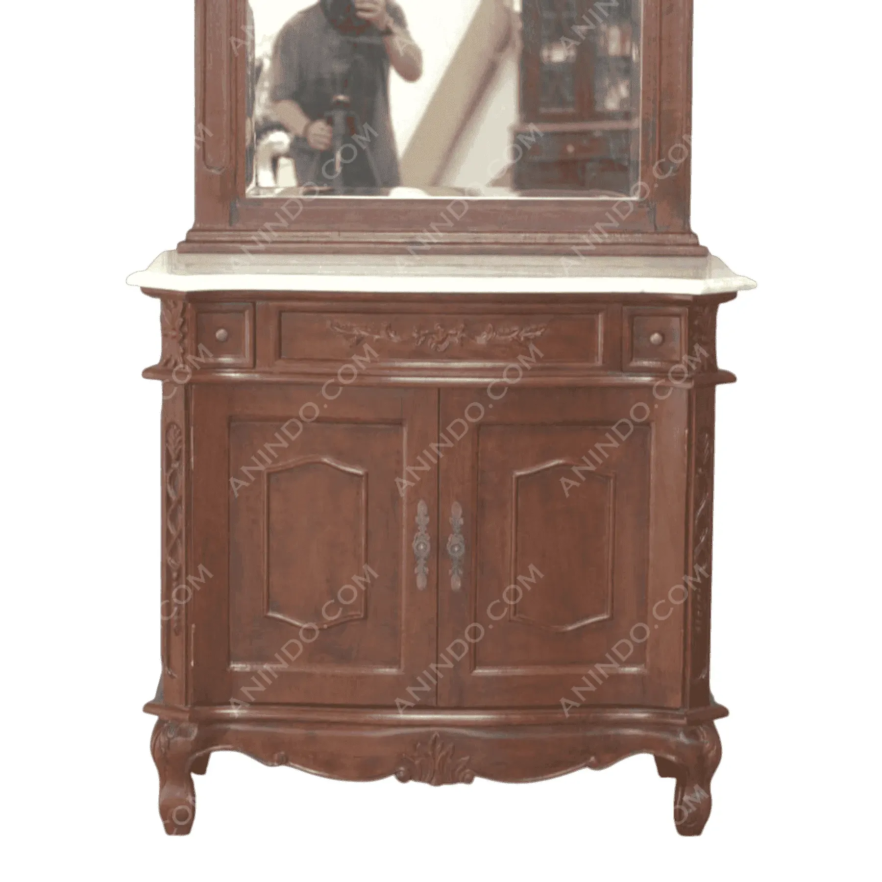 Antique wooden dresser with mirror and carved details