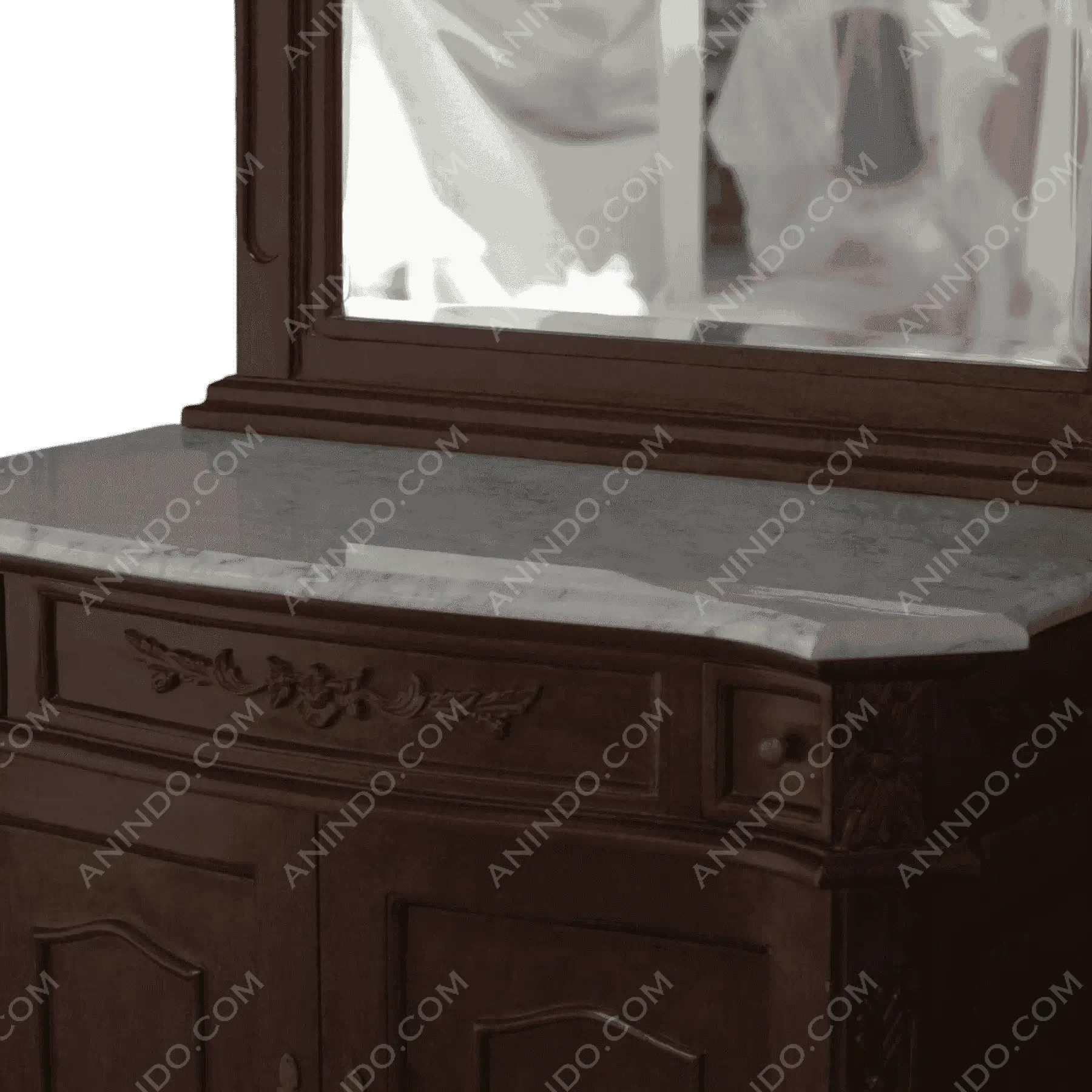 Wooden dresser with marble top and mirror