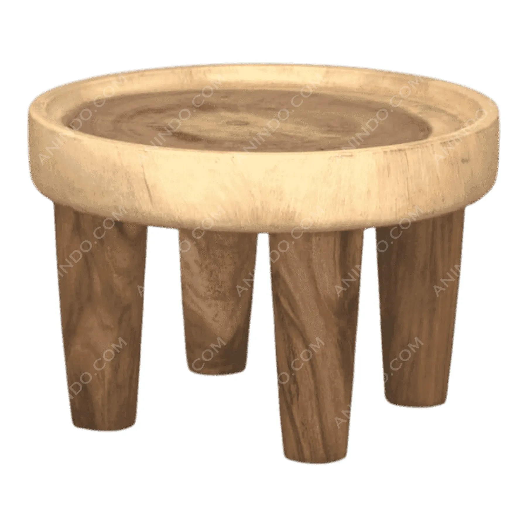Round wooden coffee table with short legs
