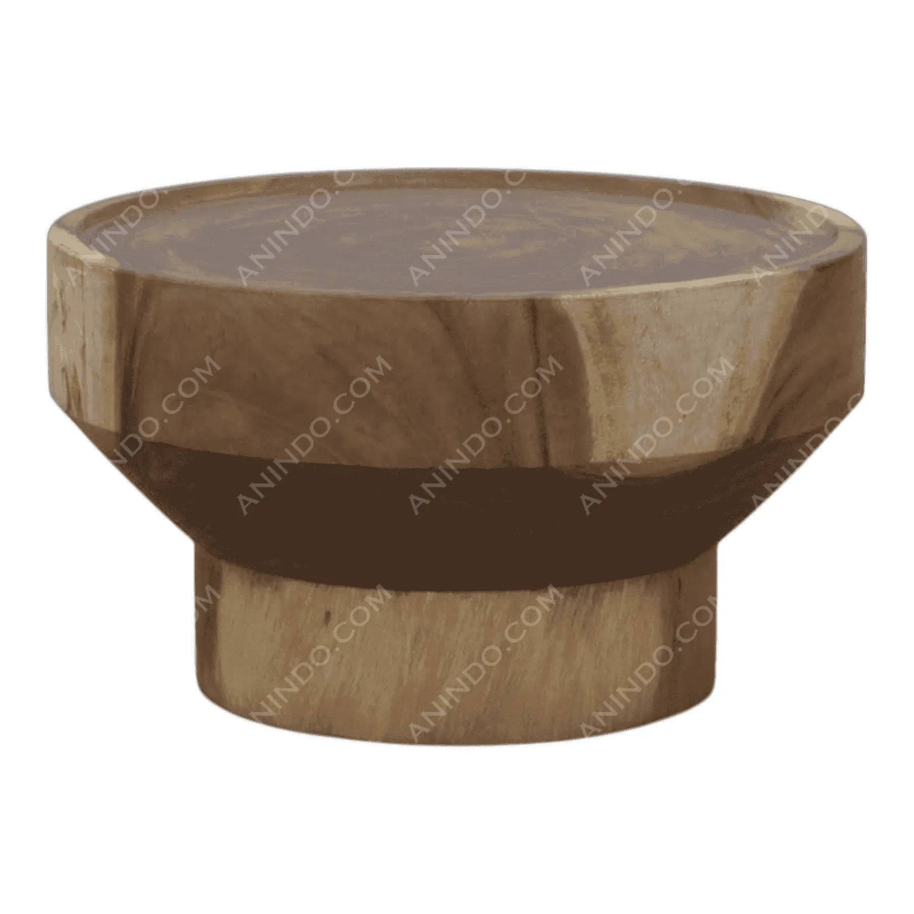 Round wooden coffee table with natural finish